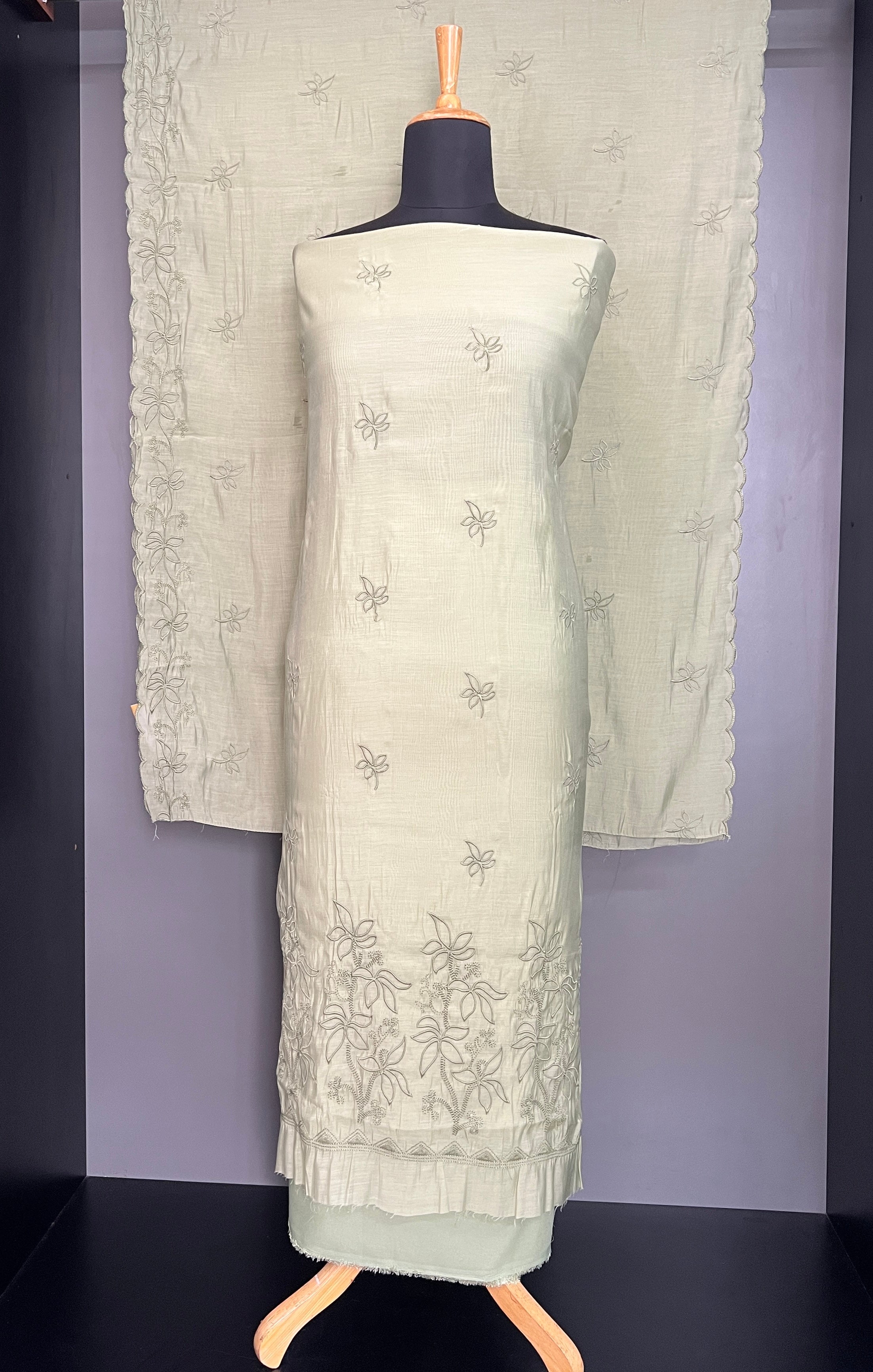Computerized Embroidered Mul Chanderi Salwar Set | SW2469