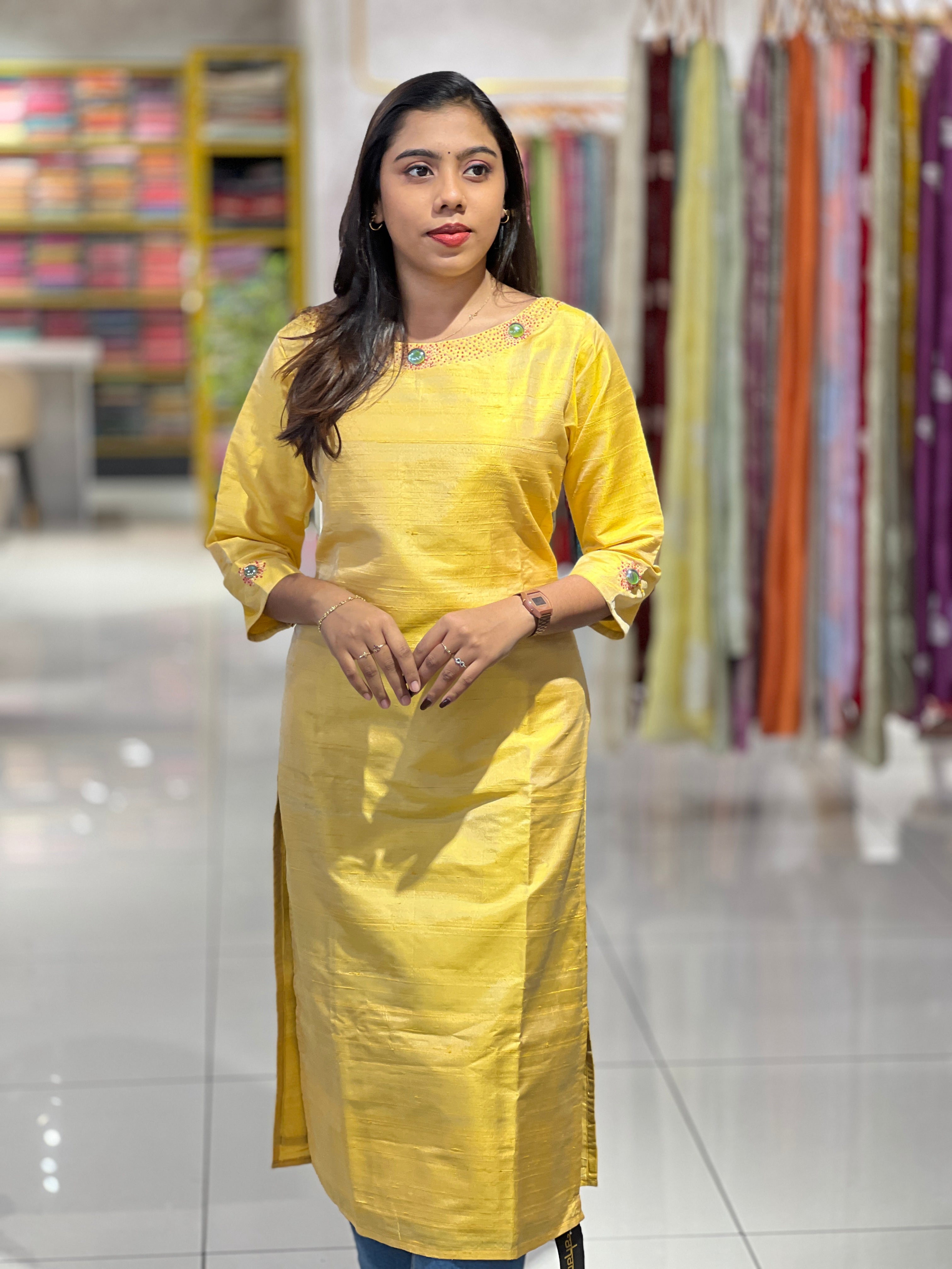 Cut Beads And Stone Work Detailed Raw Silk Kurta | DNT169