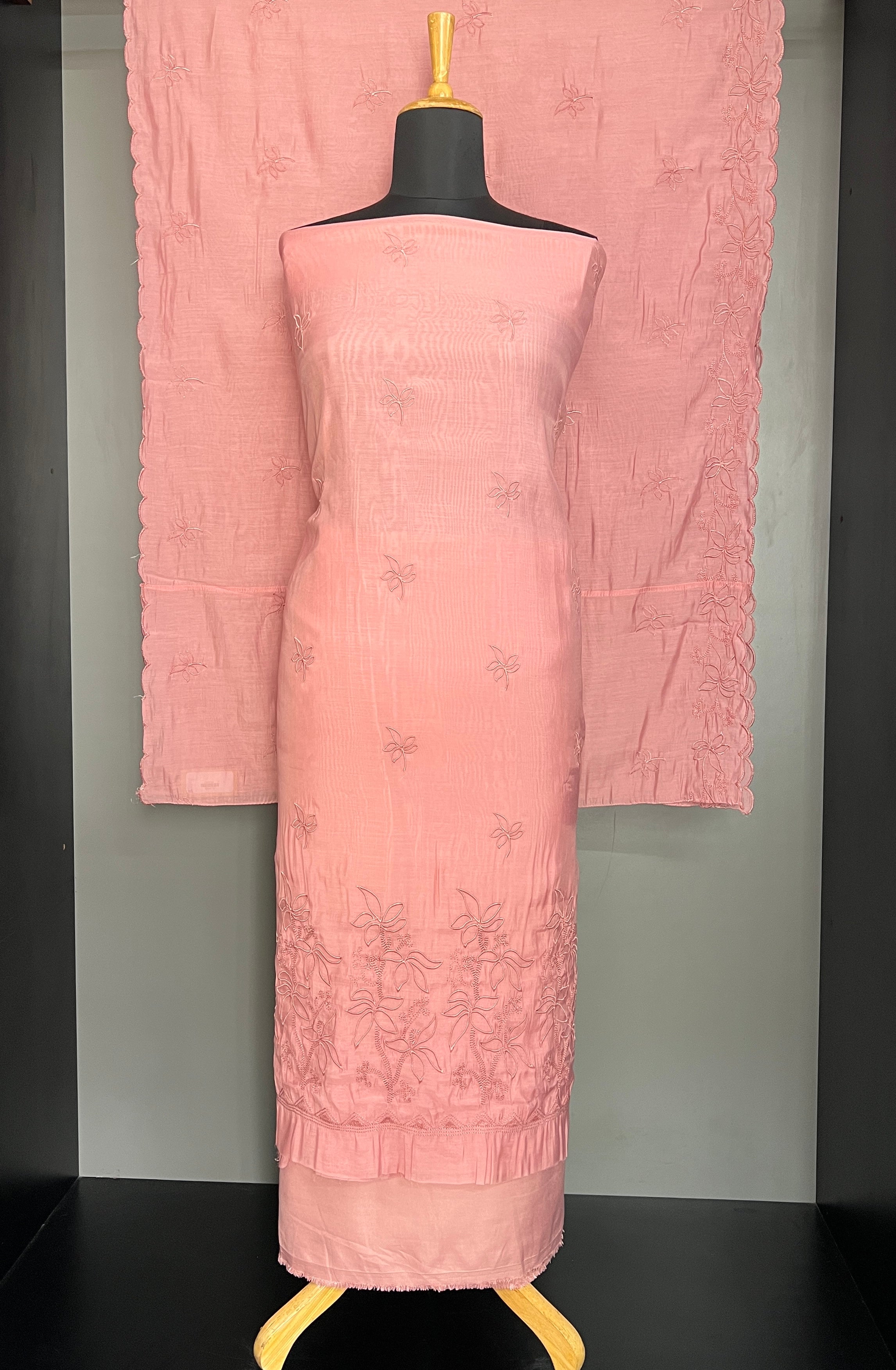 Computerized Embroidered Mul Chanderi Salwar Set | SW2470