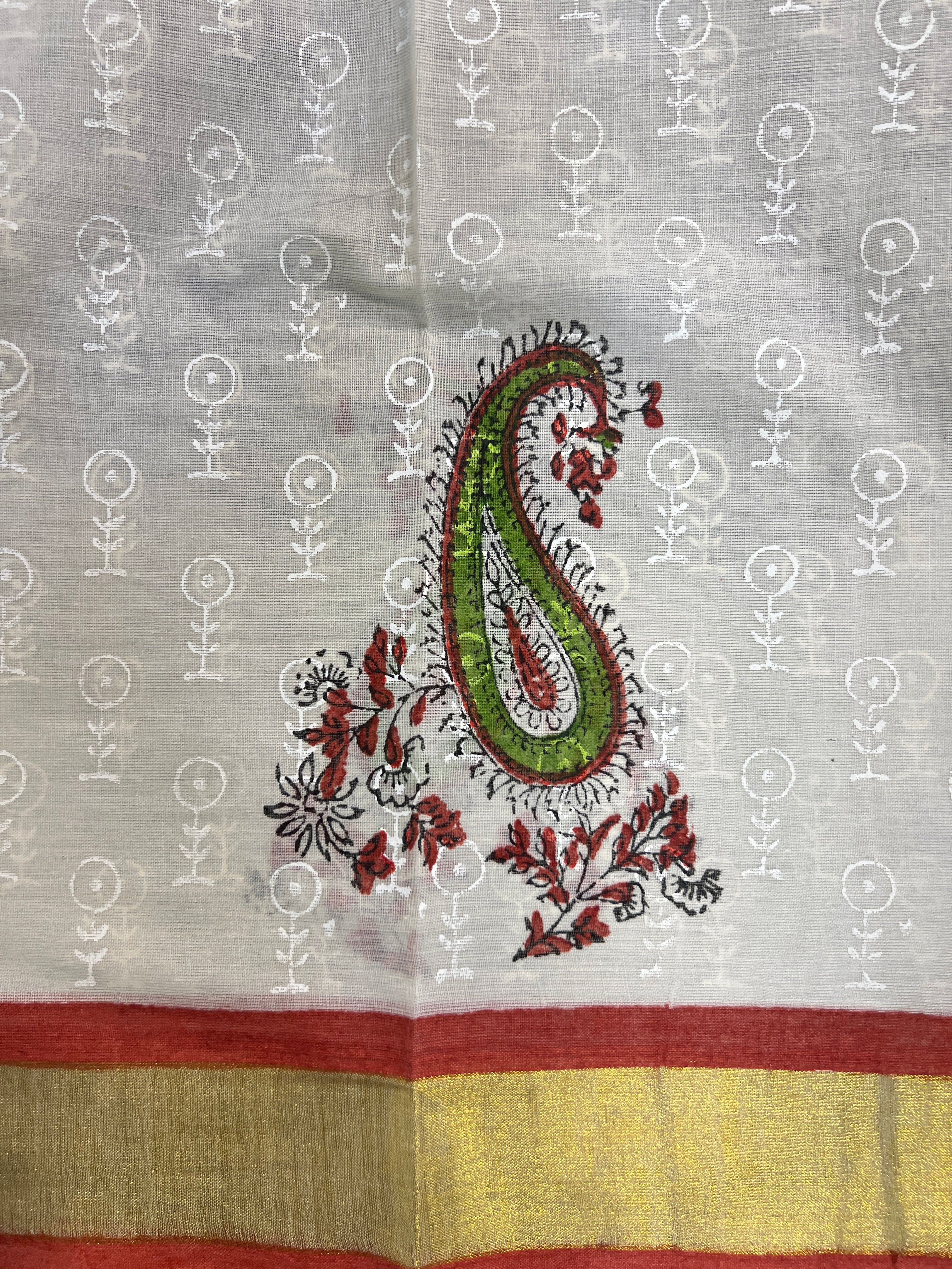 Block Printed Kerala Cotton Saree | JSC717