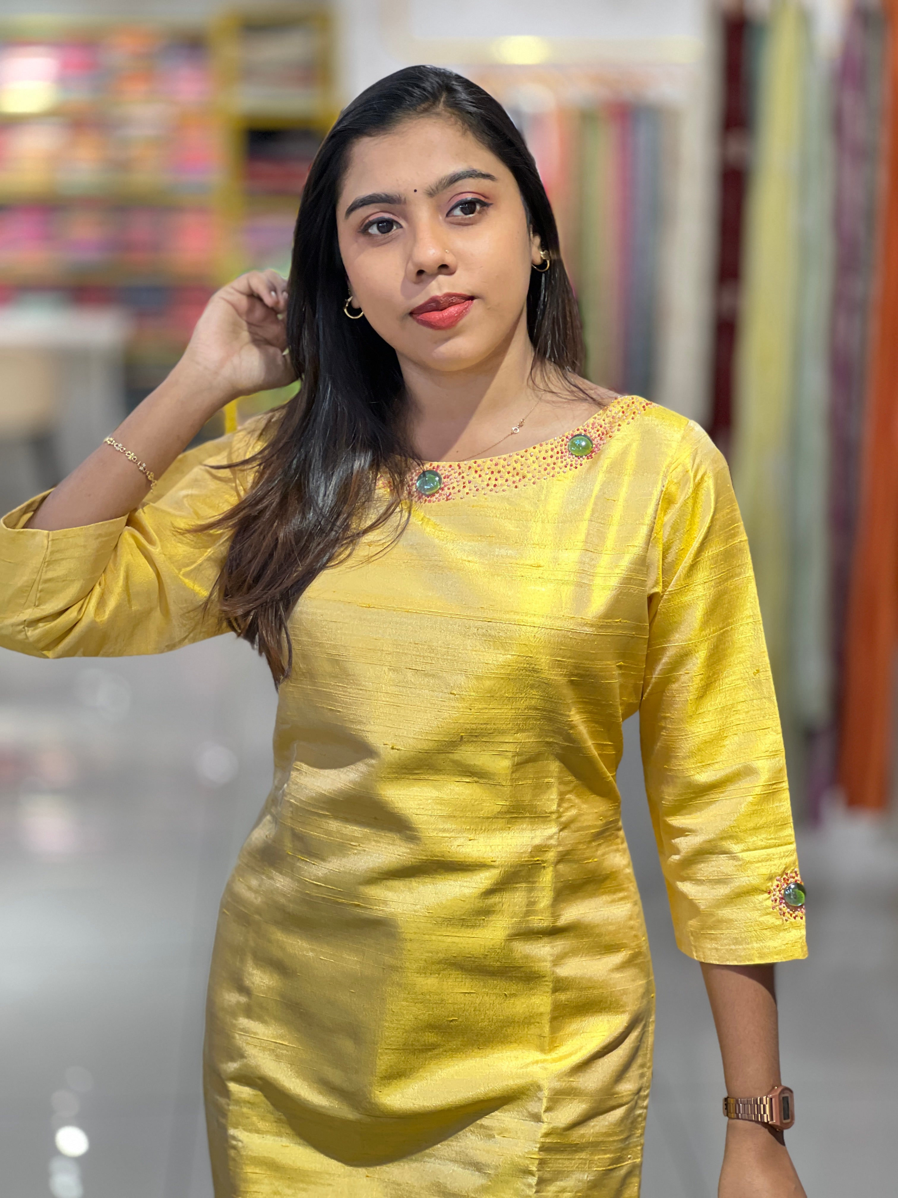 Cut Beads And Stone Work Detailed Raw Silk Kurta | DNT169