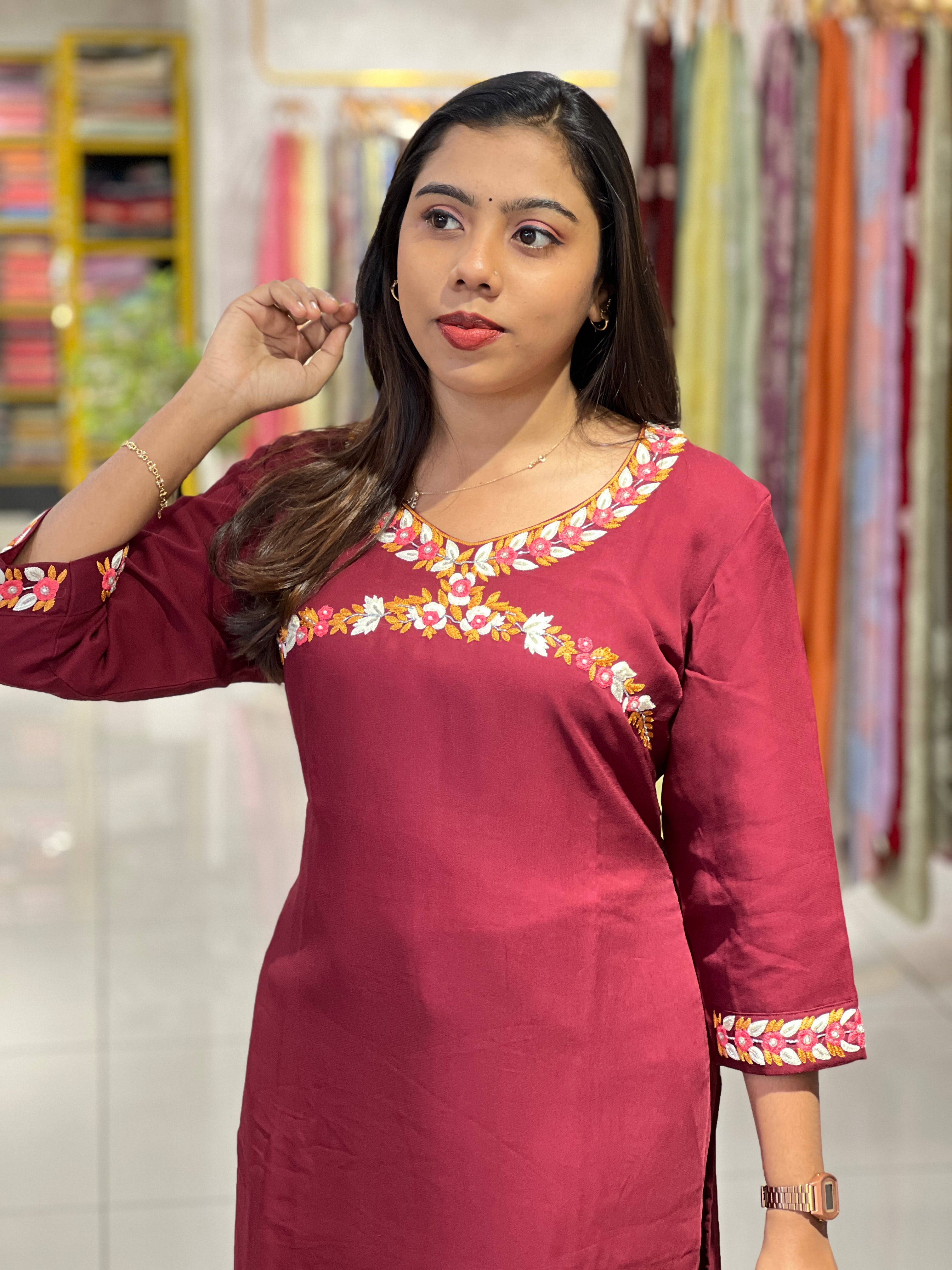 Floral Embroidery Detailed Georgette Kurta | DNT167