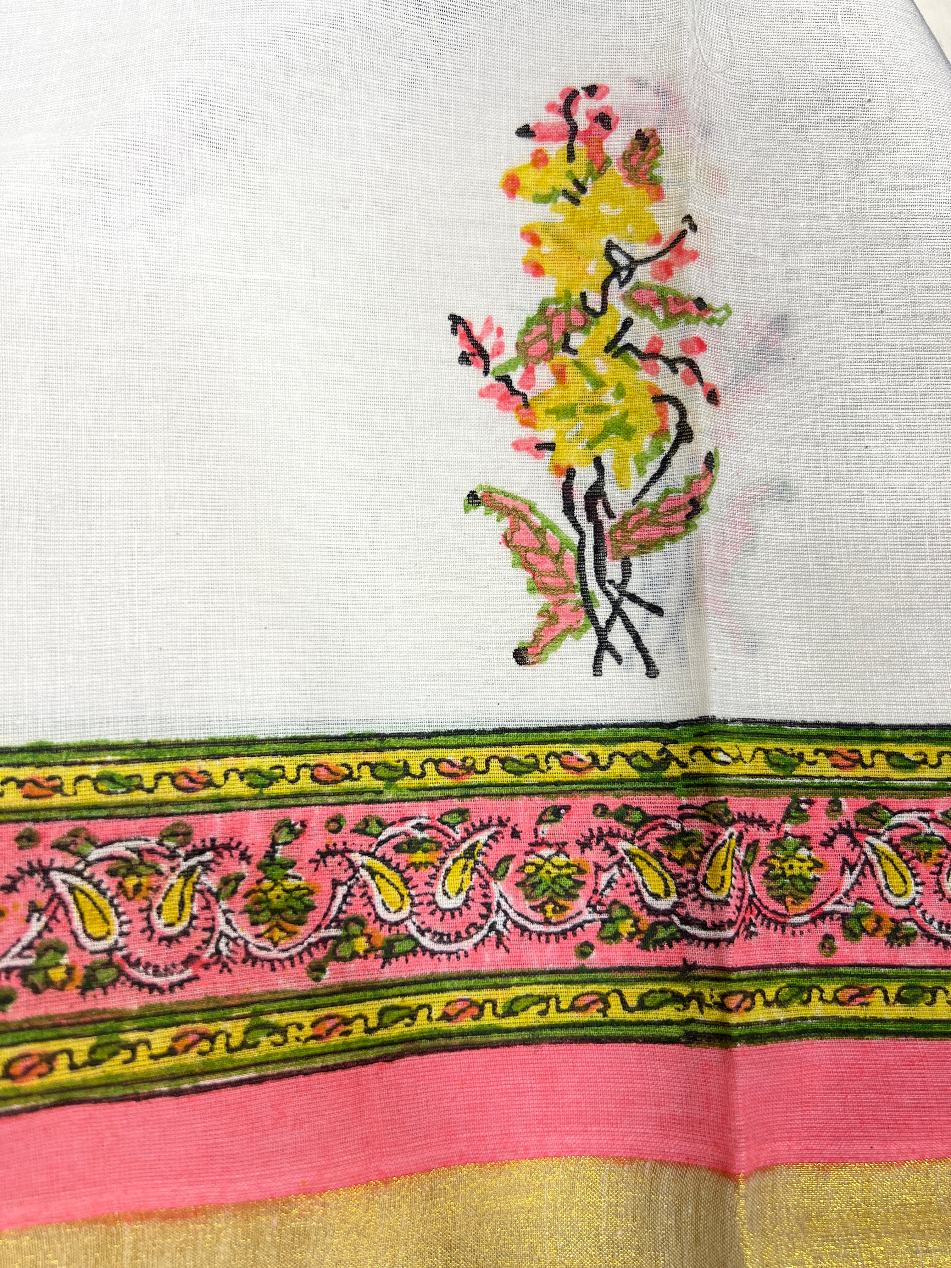 Block Printed Kerala Cotton Saree | JSC716