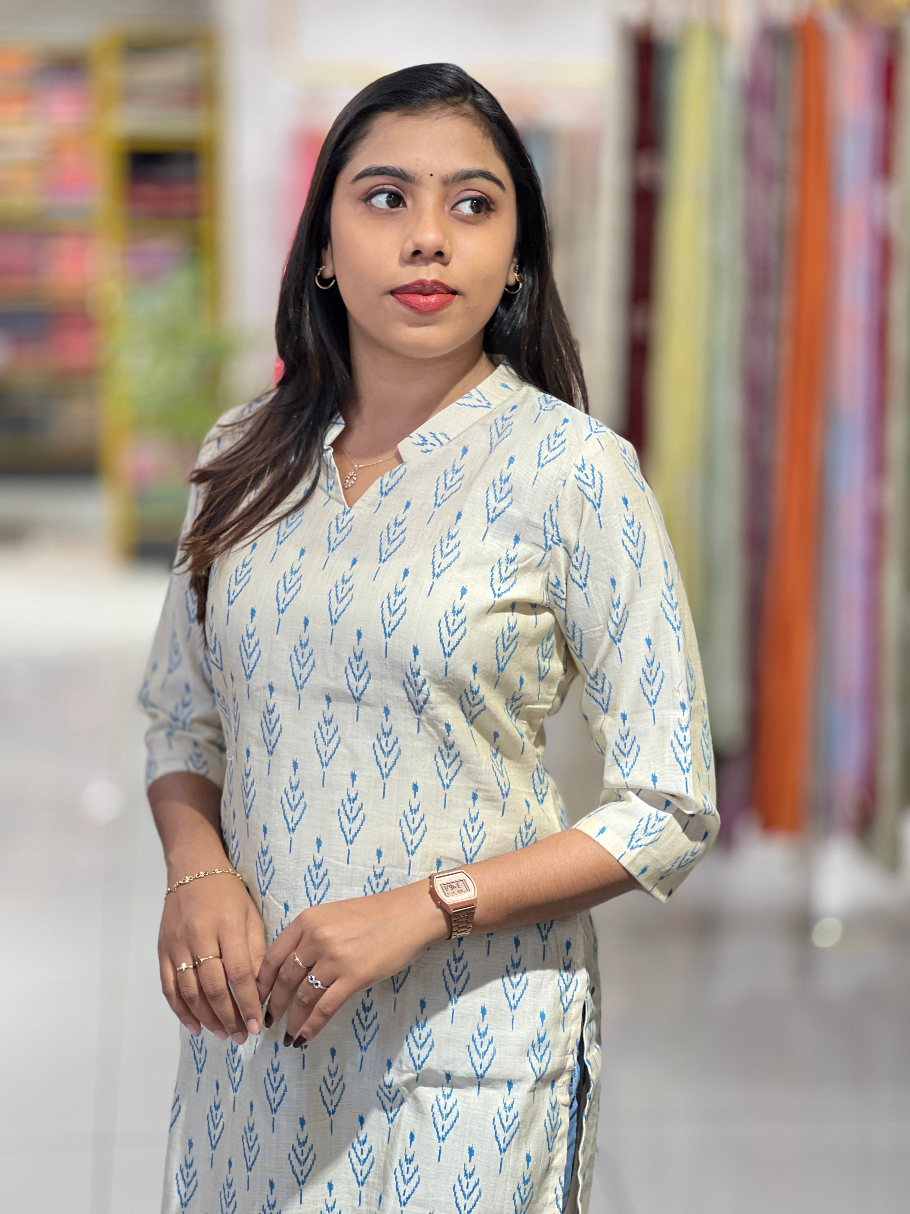Ikkat Print Patterned Cotton Kurta | DNT249