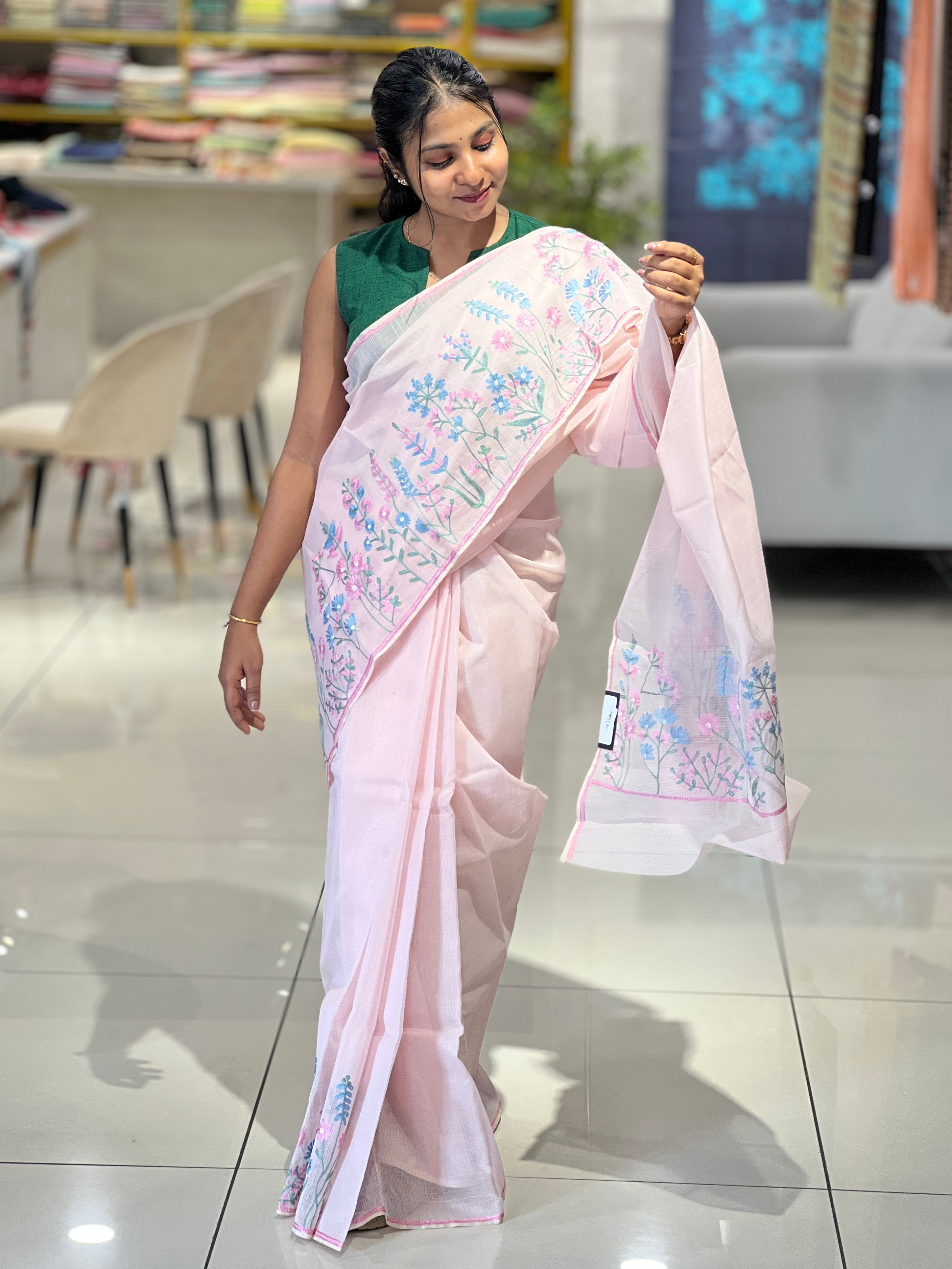 Floral Machine Embroidered Kota Saree | JSC416