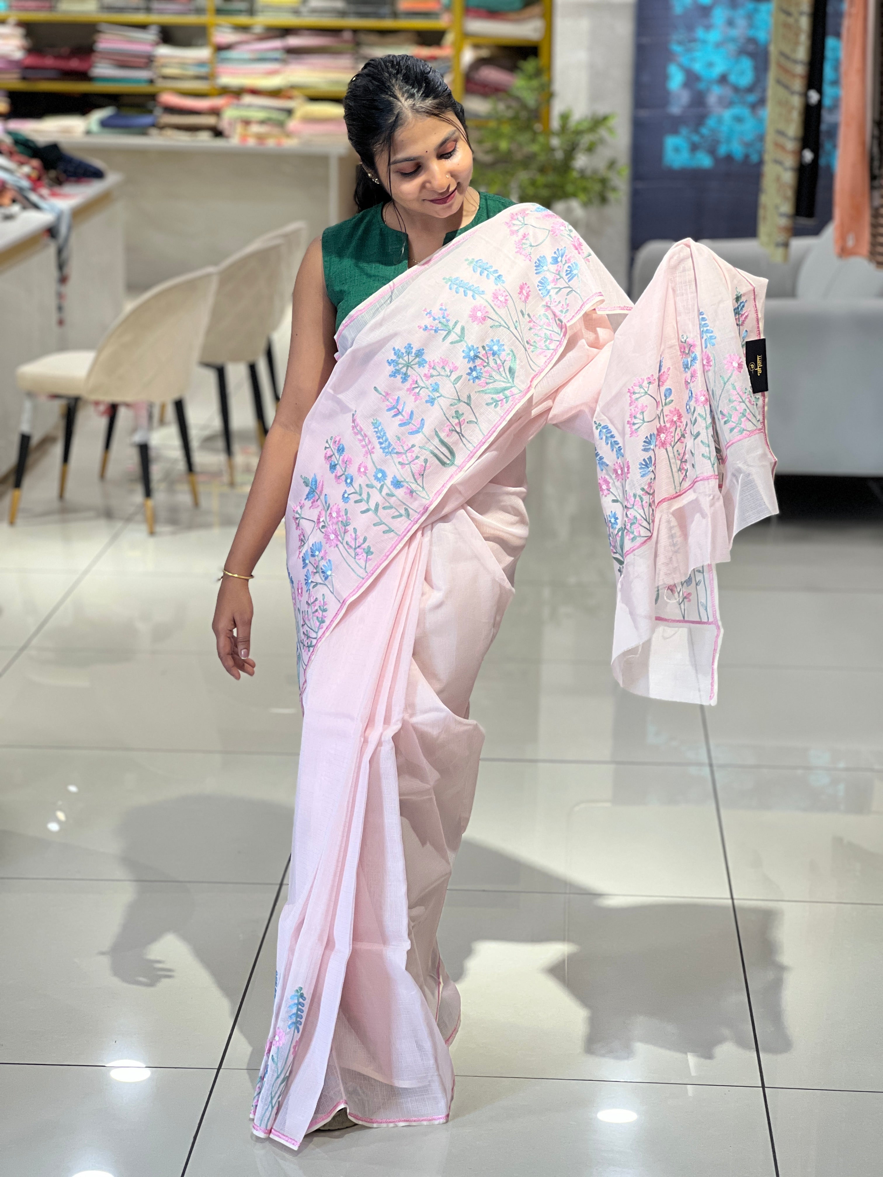 Floral Machine Embroidered Kota Saree | JSC416