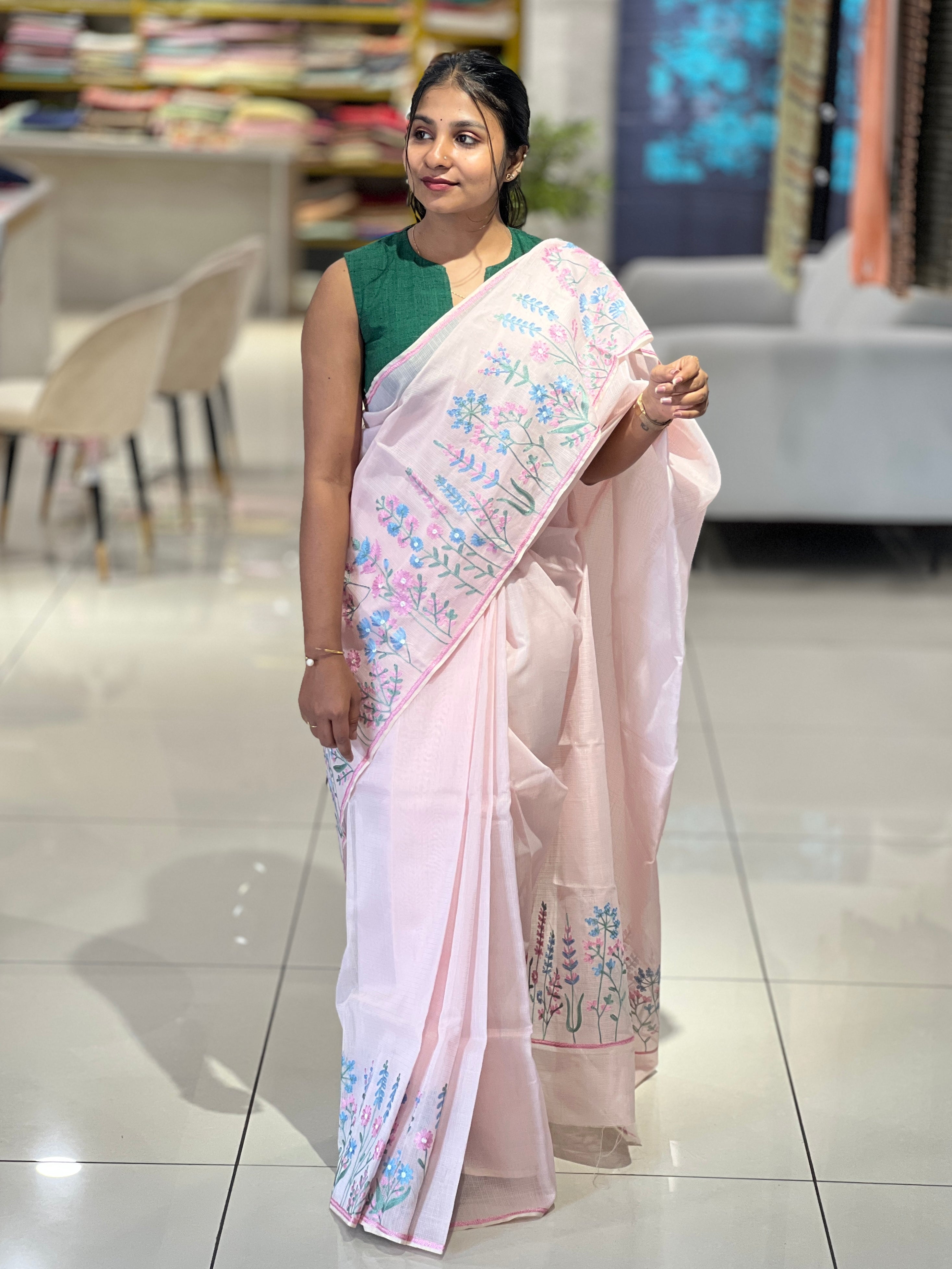 Floral Machine Embroidered Kota Saree | JSC416