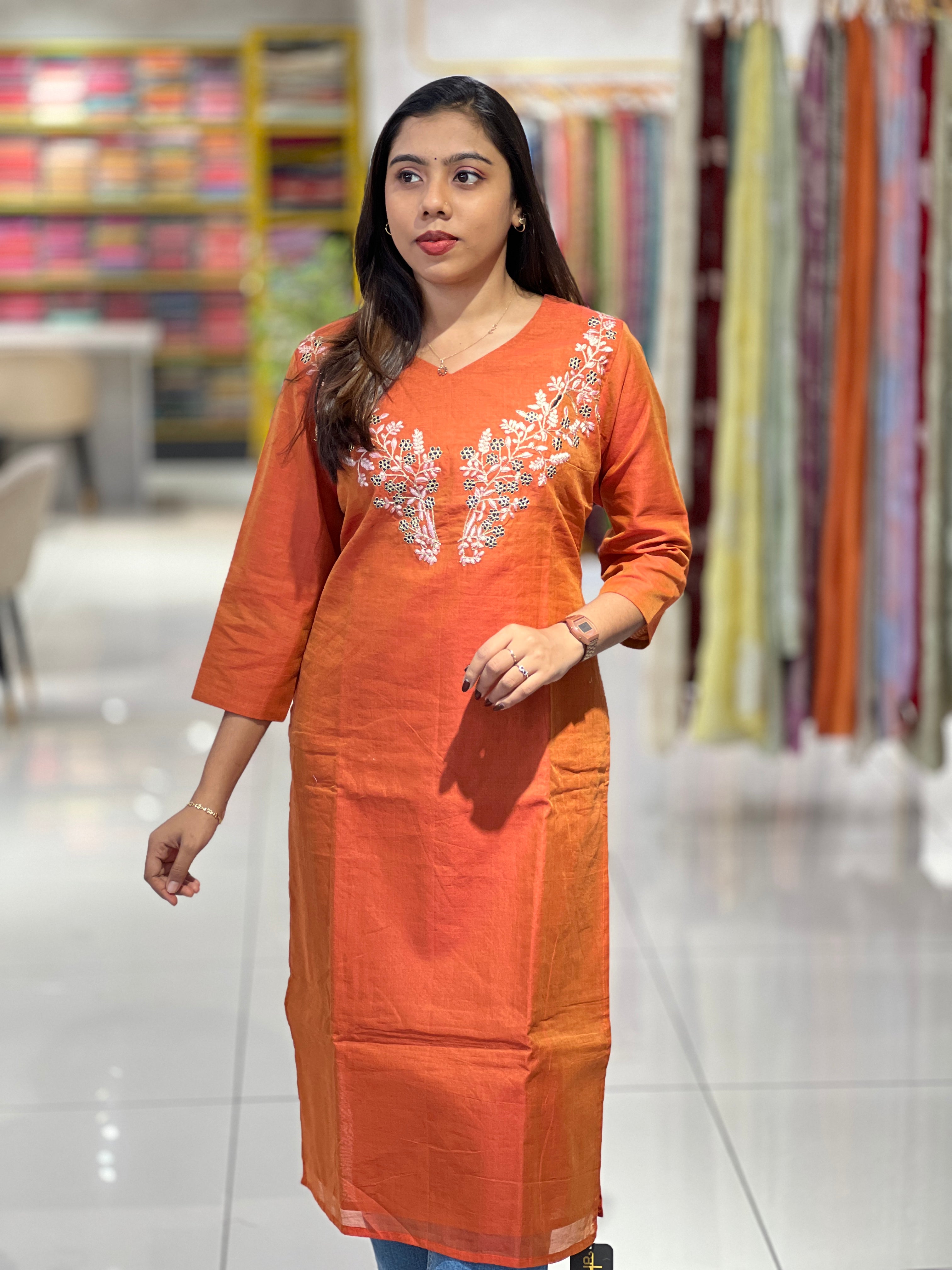 Floral Embroidery Detailed Raw Silk Kurta | DNT170
