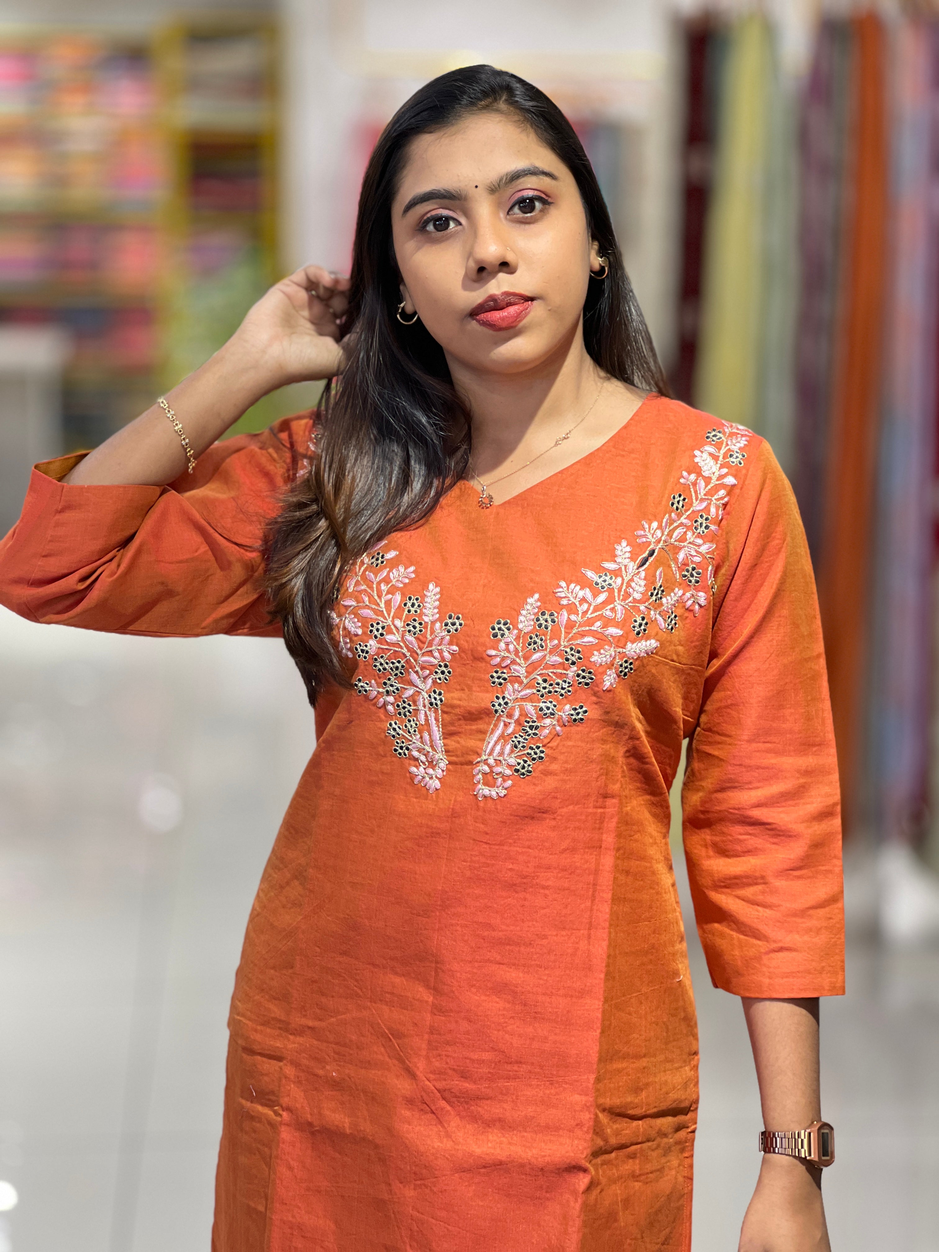 Floral Embroidery Detailed Raw Silk Kurta | DNT170