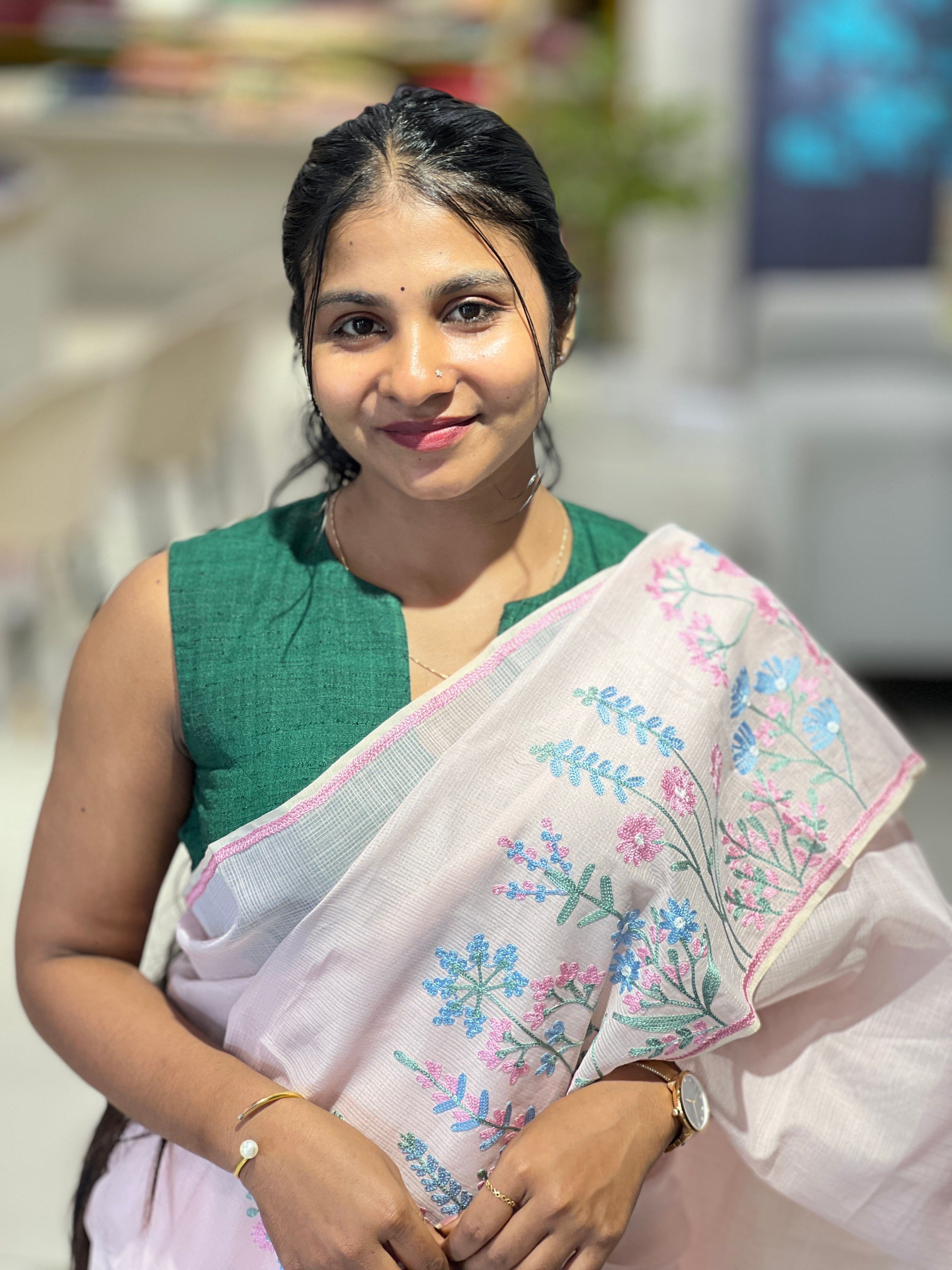 Floral Machine Embroidered Kota Saree | JSC416