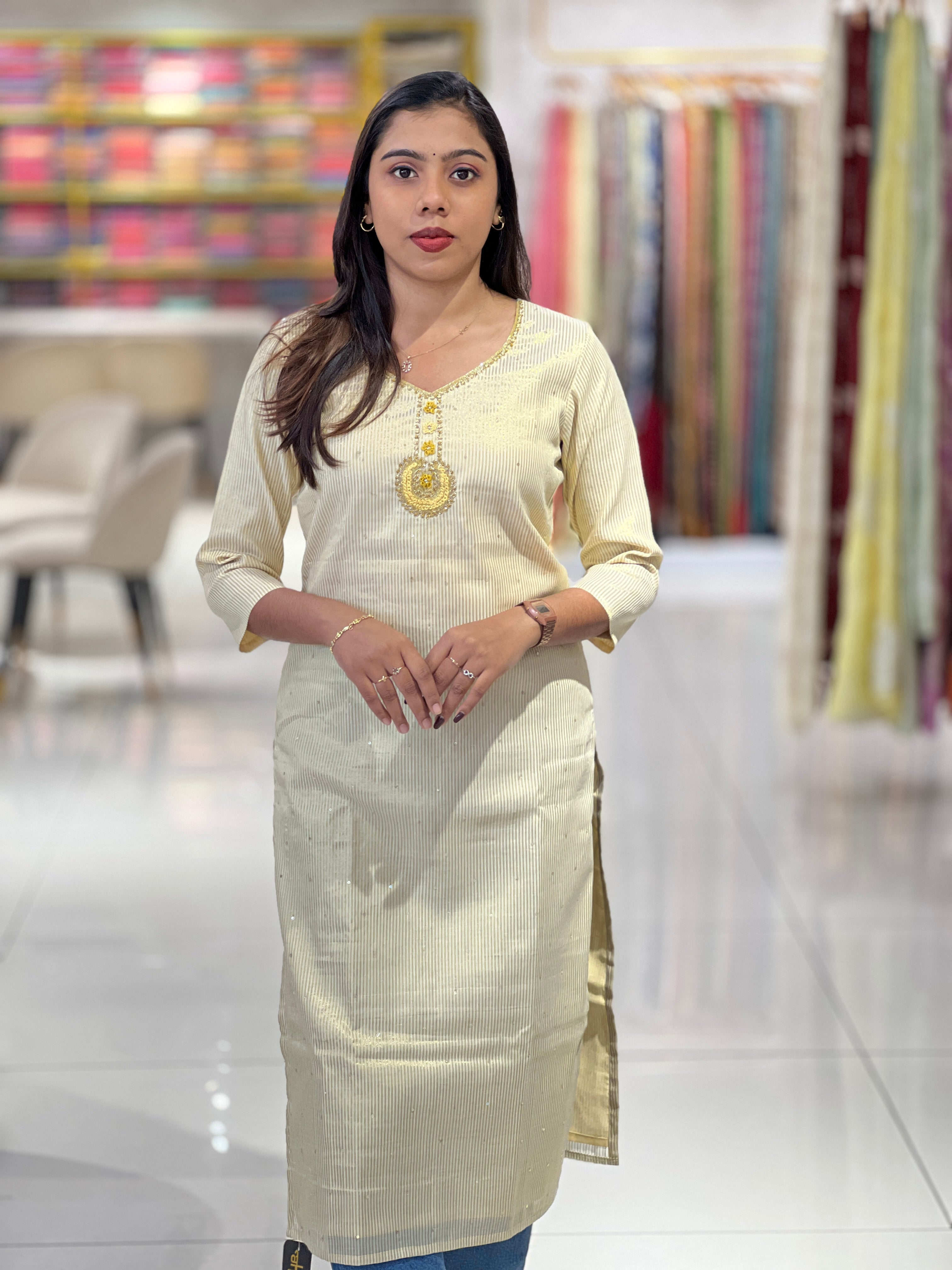 Embroidery With Sequins Detailed Tissue Kurta | DNT171