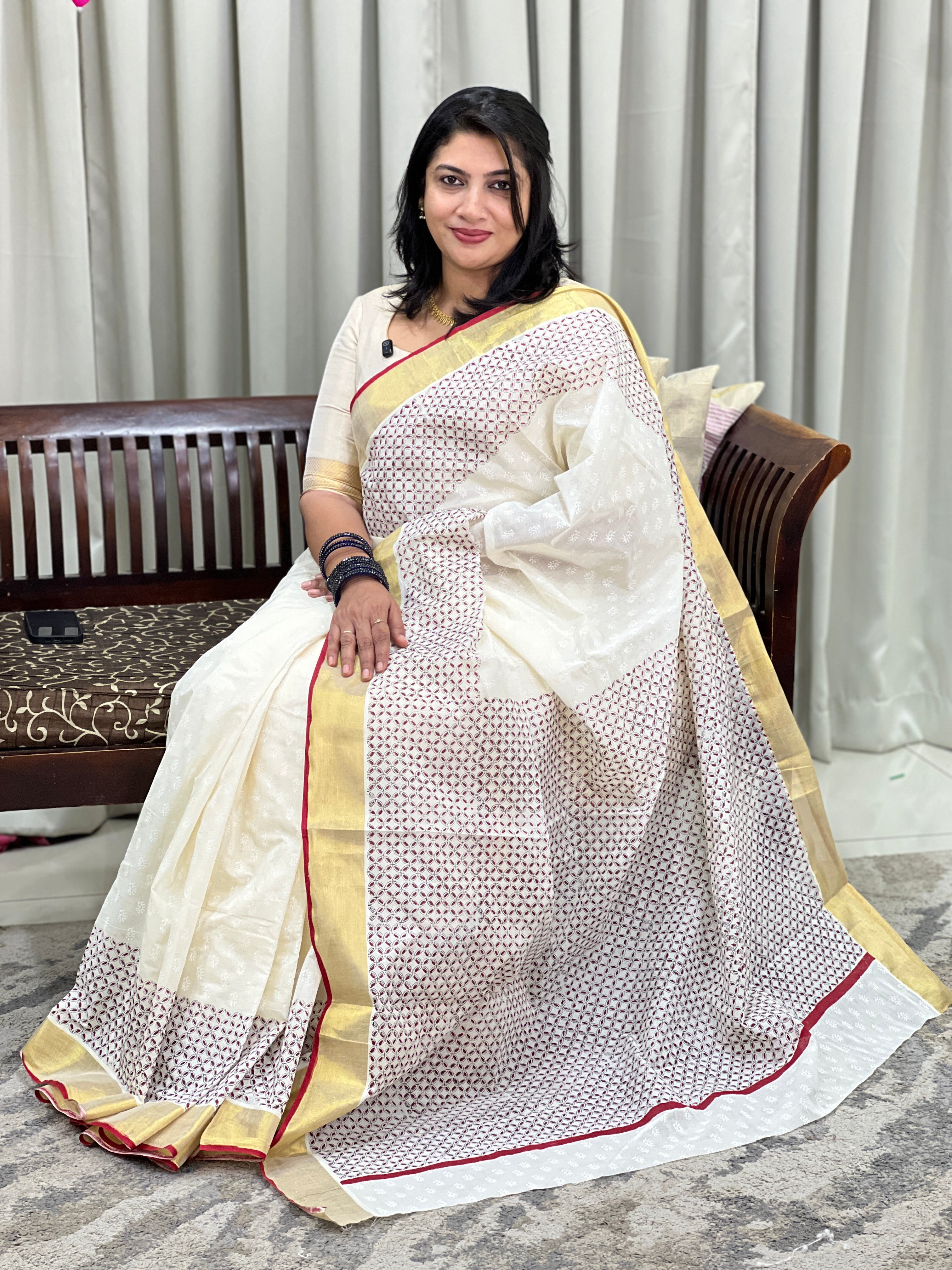 Block Printed Kerala Cotton Saree | JSC726
