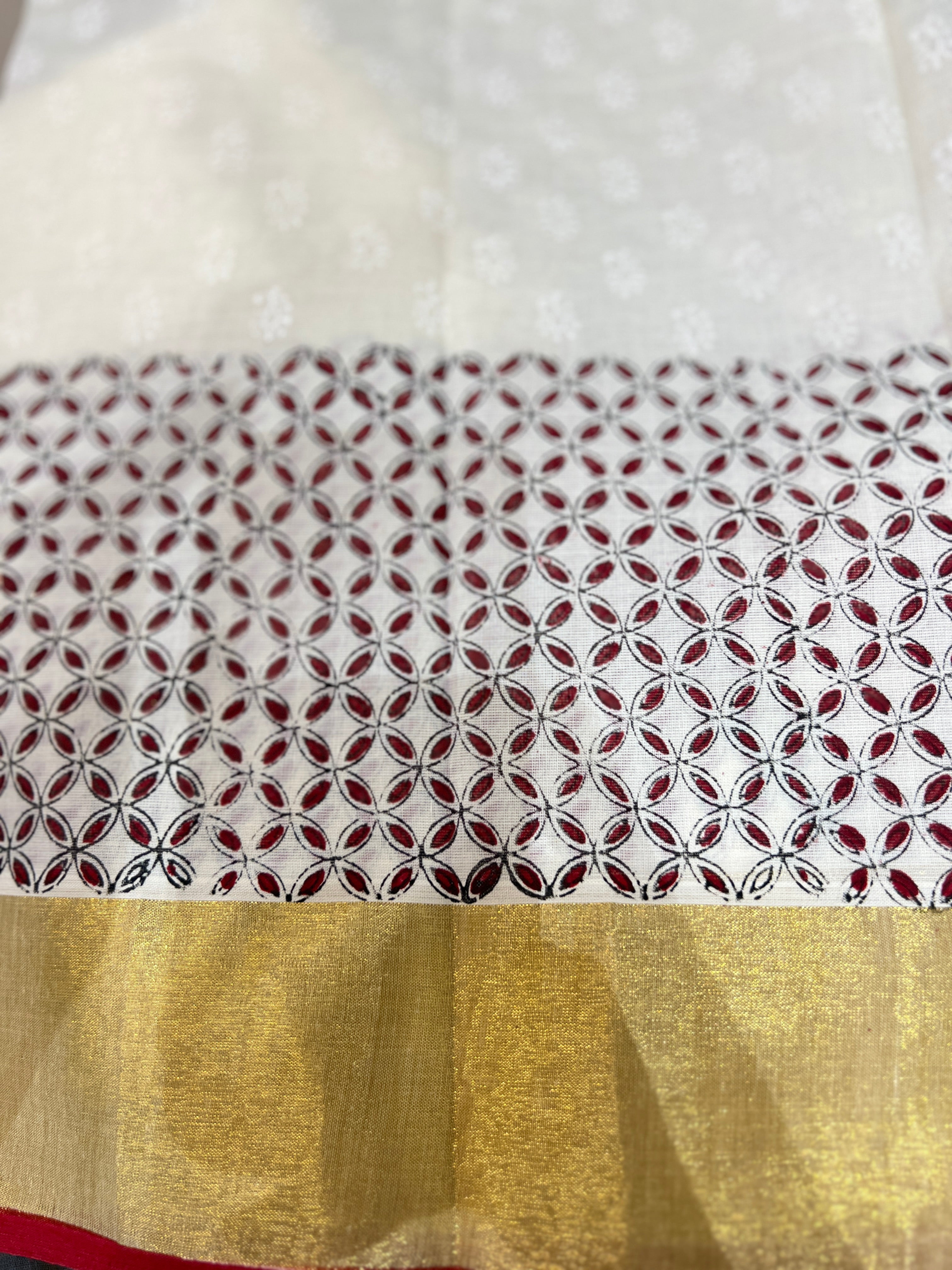 Block Printed Kerala Cotton Saree | JSC726