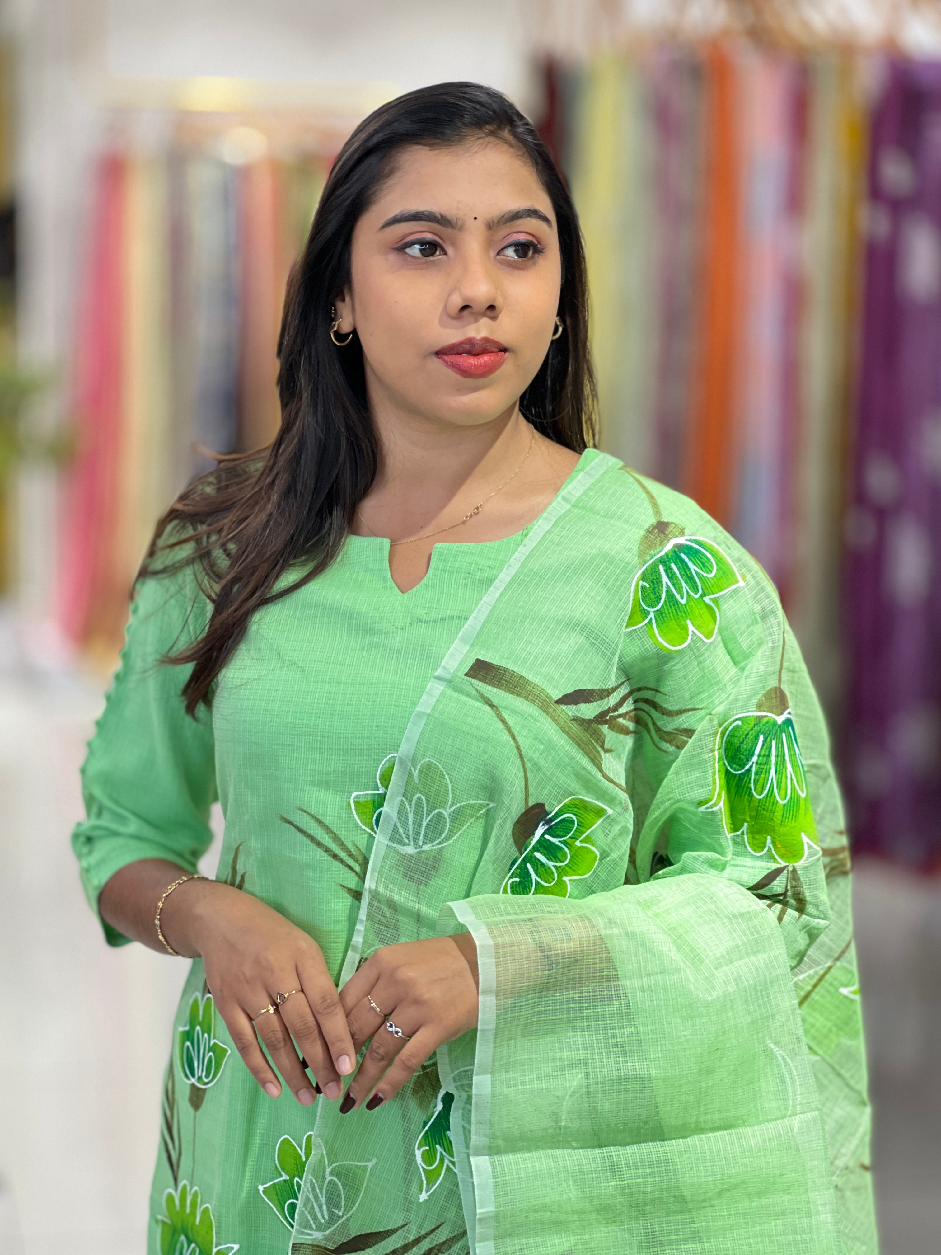 Floral Painted Kota Kurta Set | DNT244