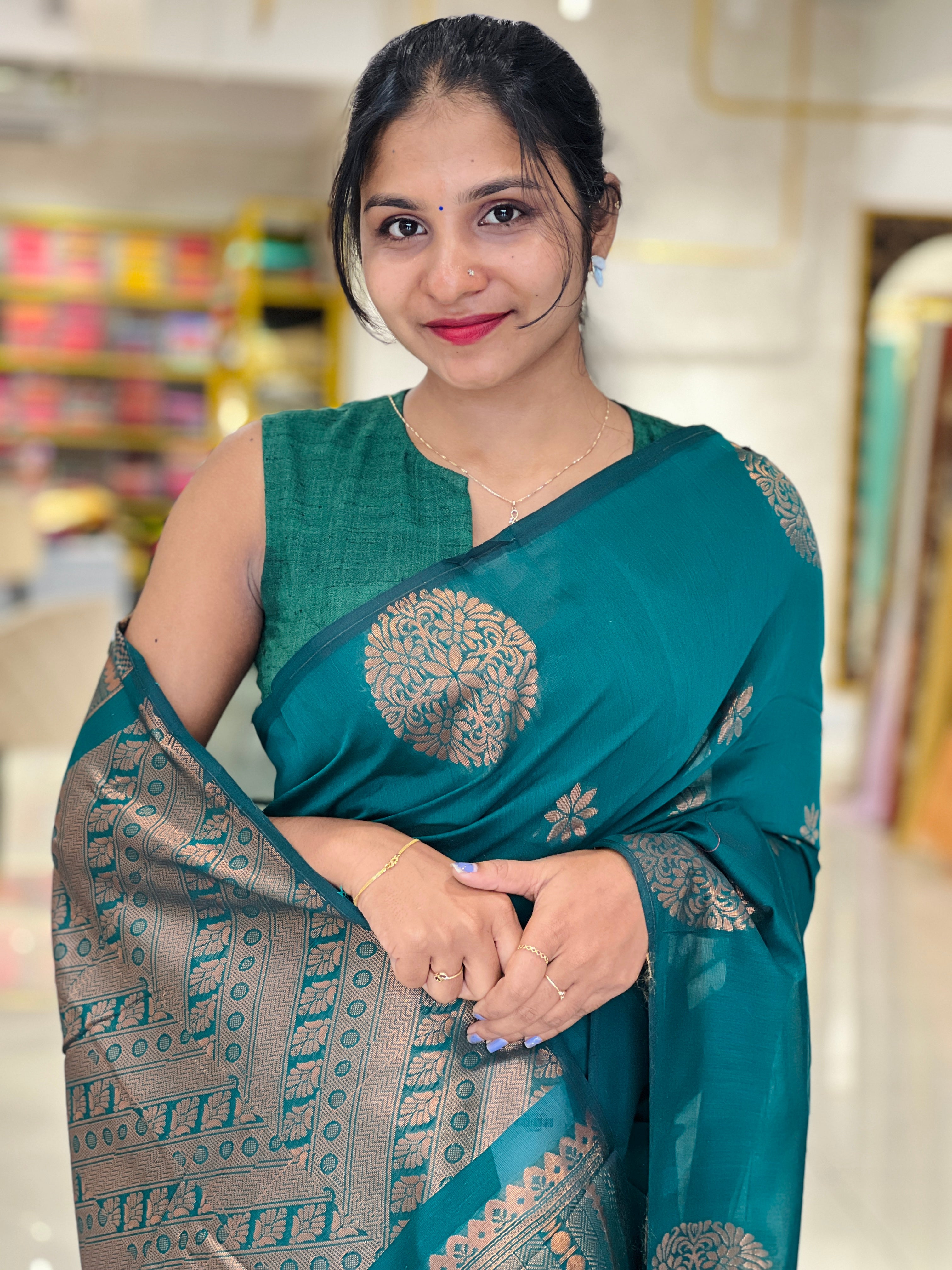 Traditional Motif Weaved Semi Silk Saree | KRK447