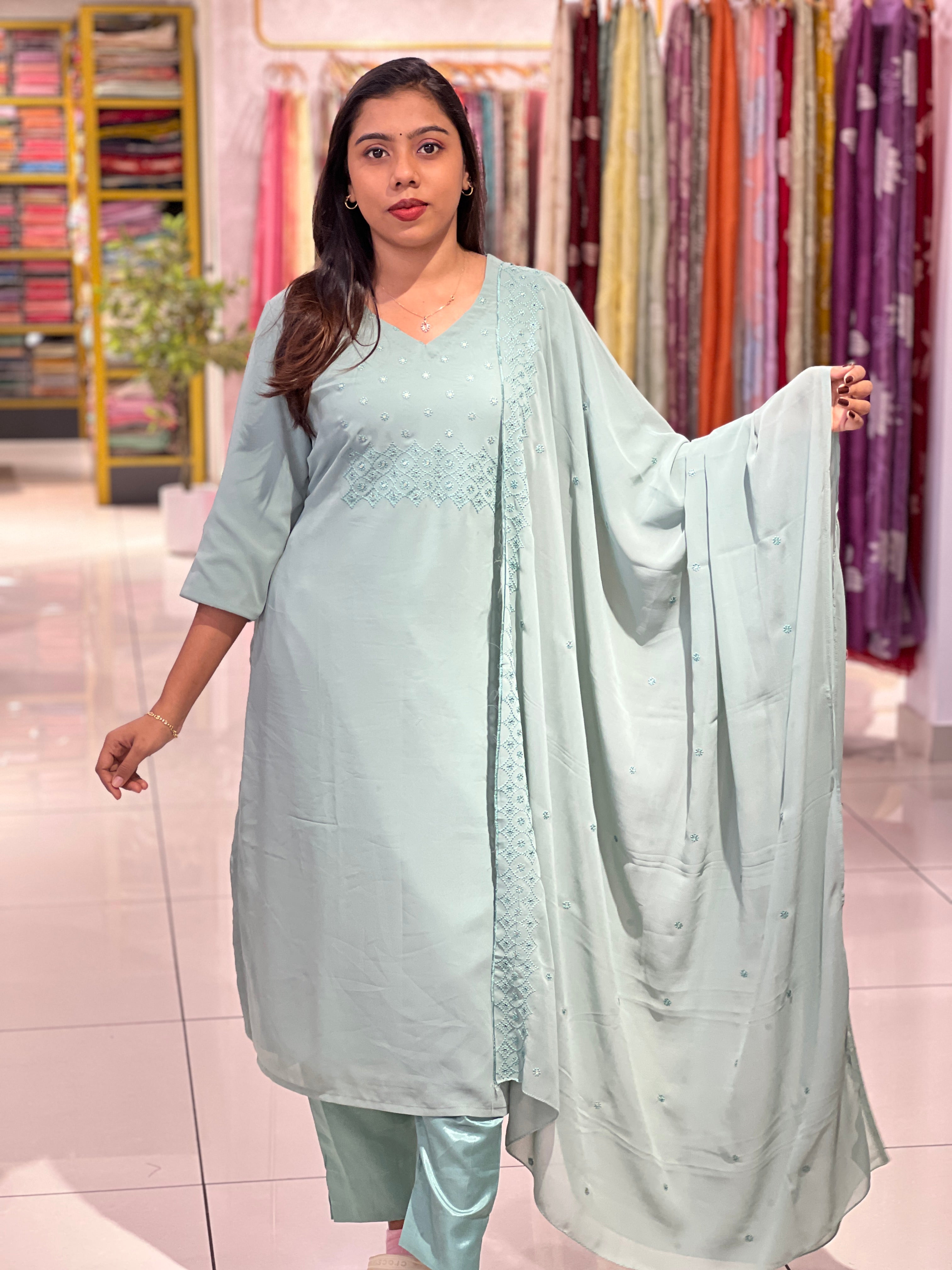 Embroidery Detailed Georgette Kurta Set | DNT252