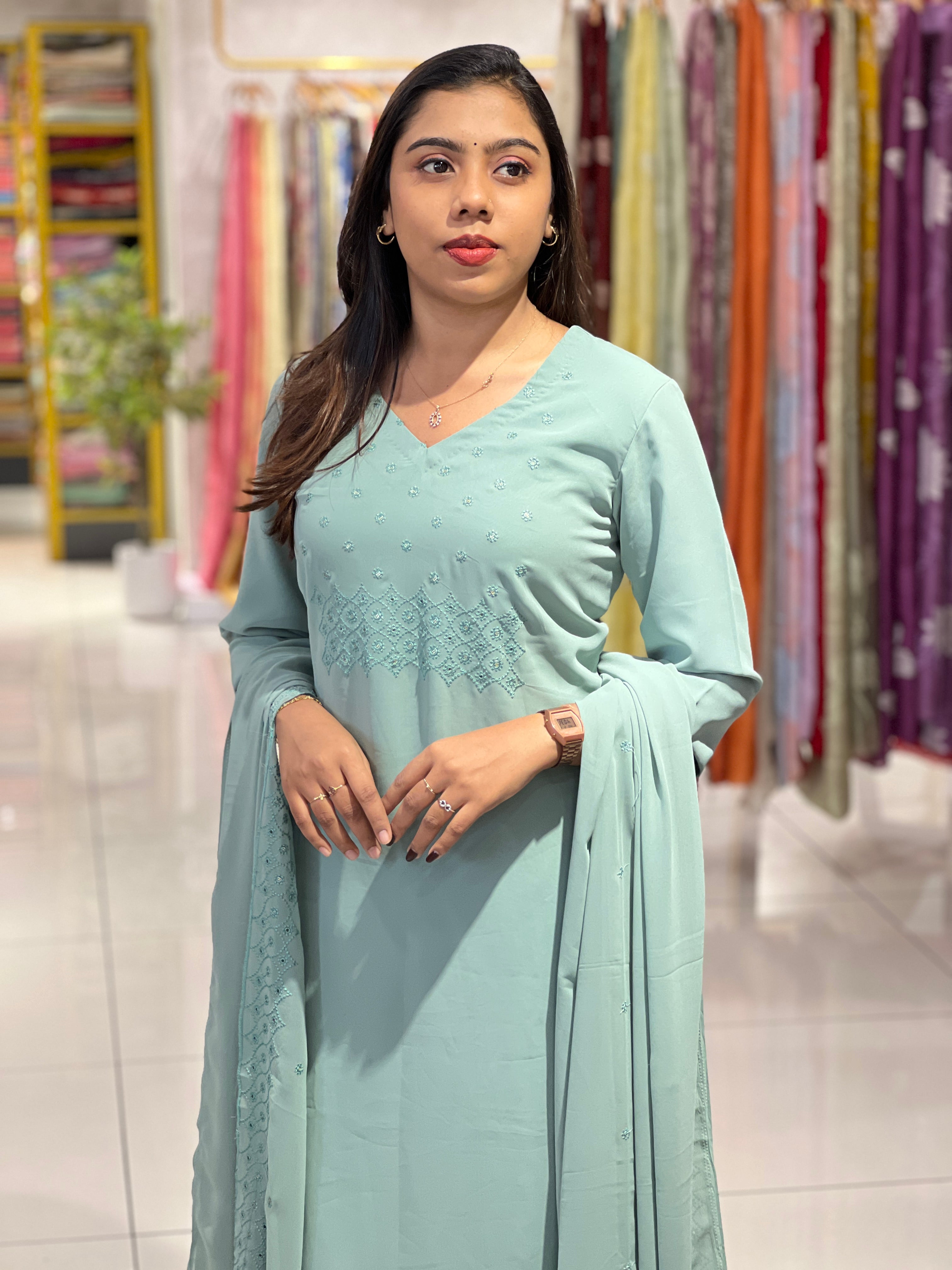 Embroidery Detailed Georgette Kurta Set | DNT252