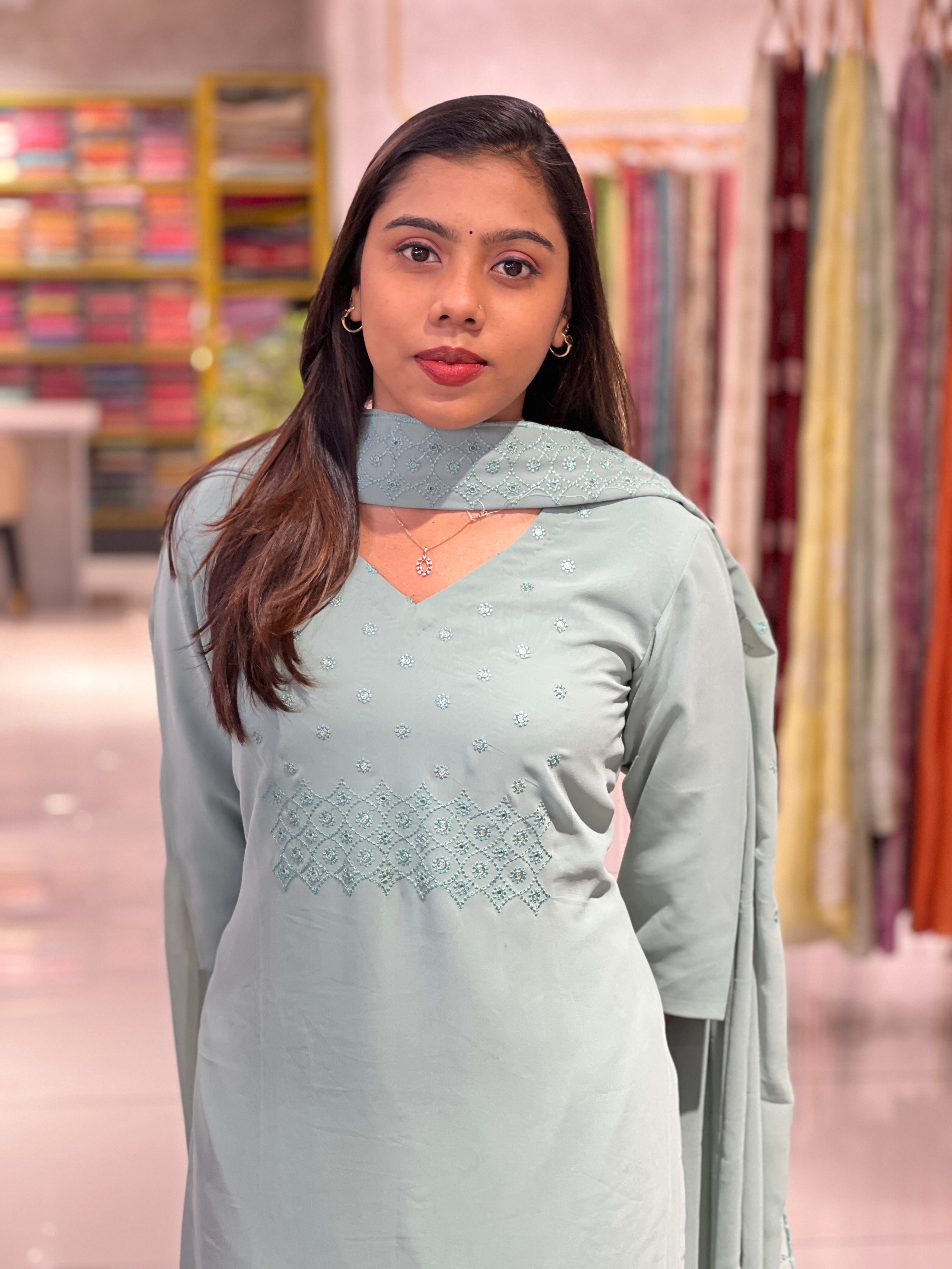 Embroidery Detailed Georgette Kurta Set | DNT252