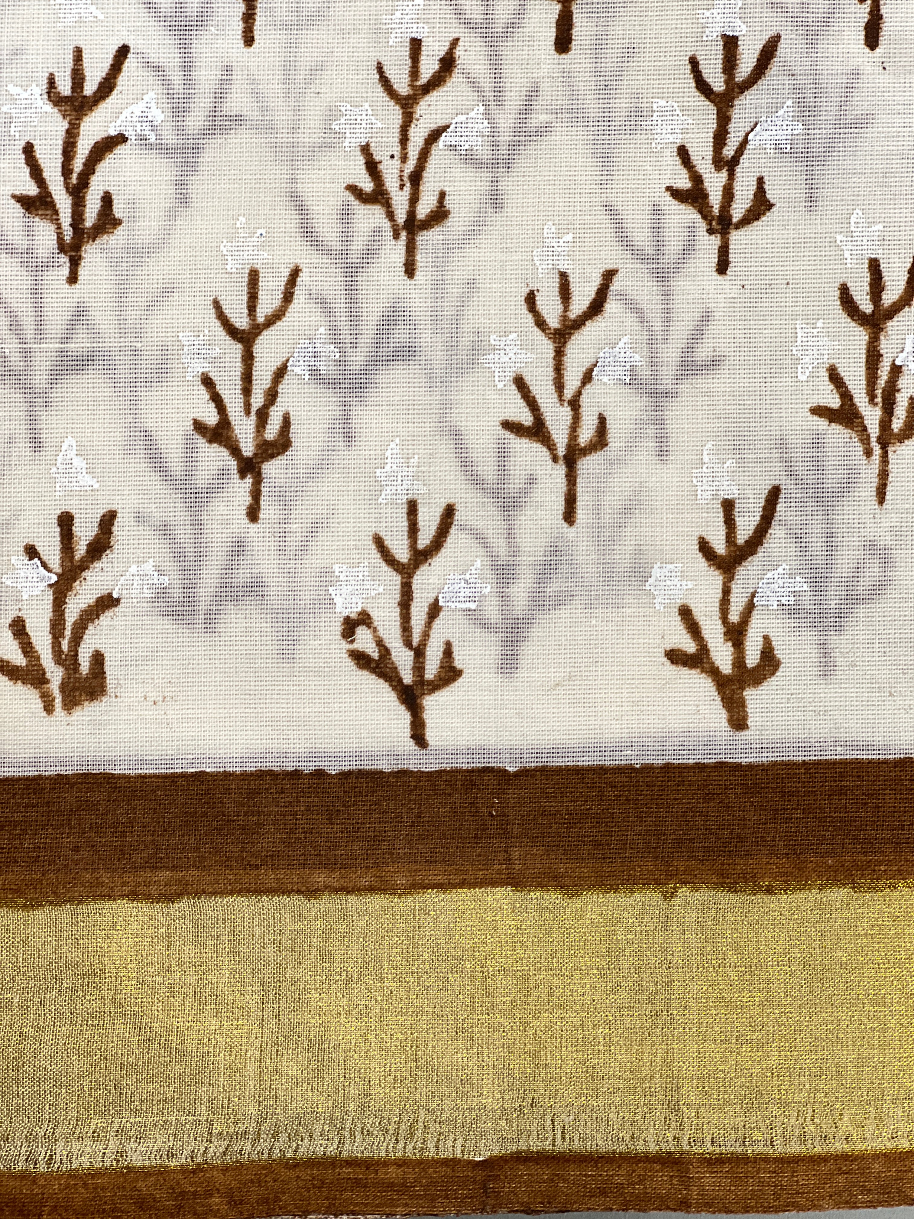 Floral Block Printed Kerala Cotton Saree | JSC735