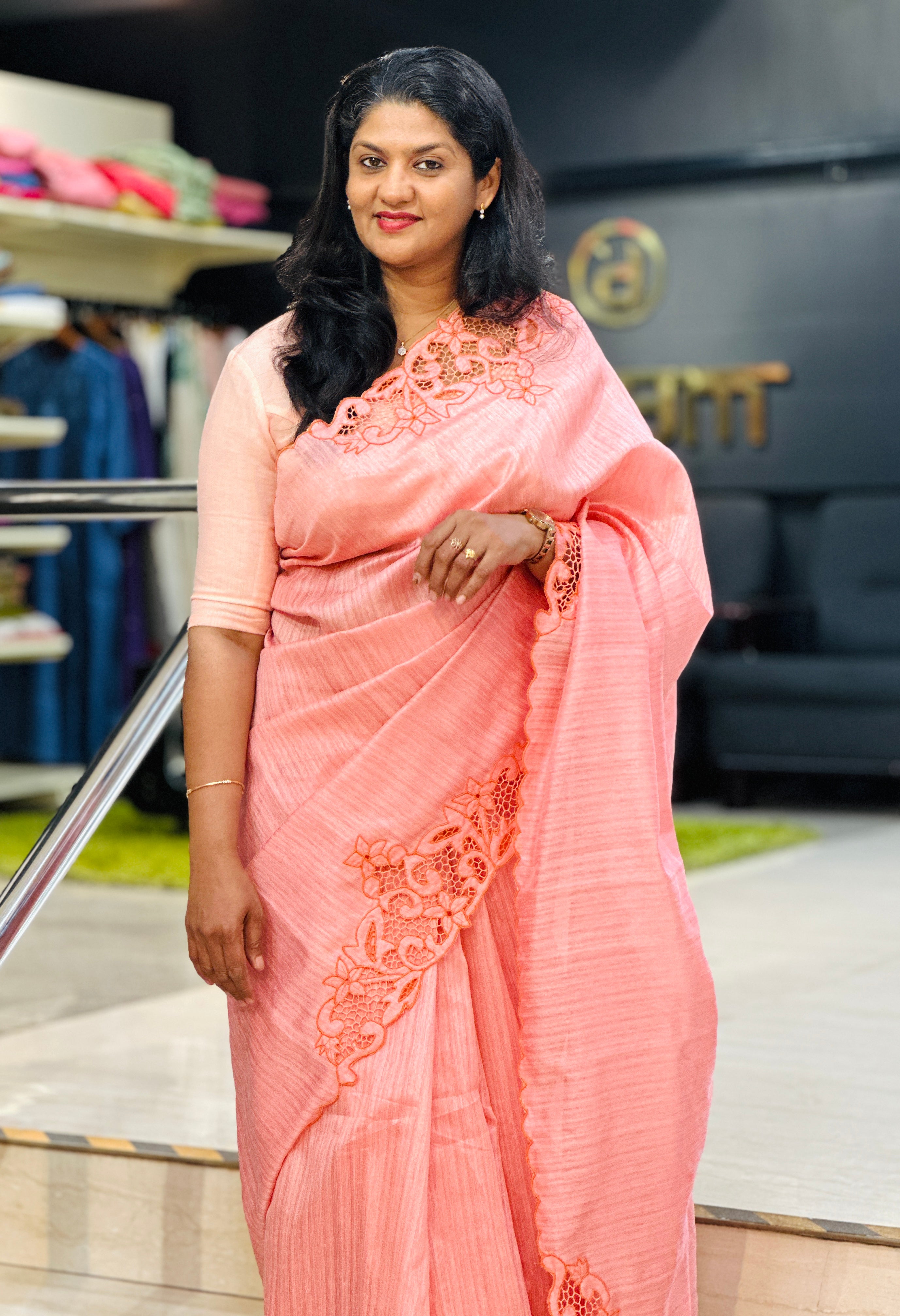 Placement Twine Cutwork Floral Design Green Silk Saree |TC489