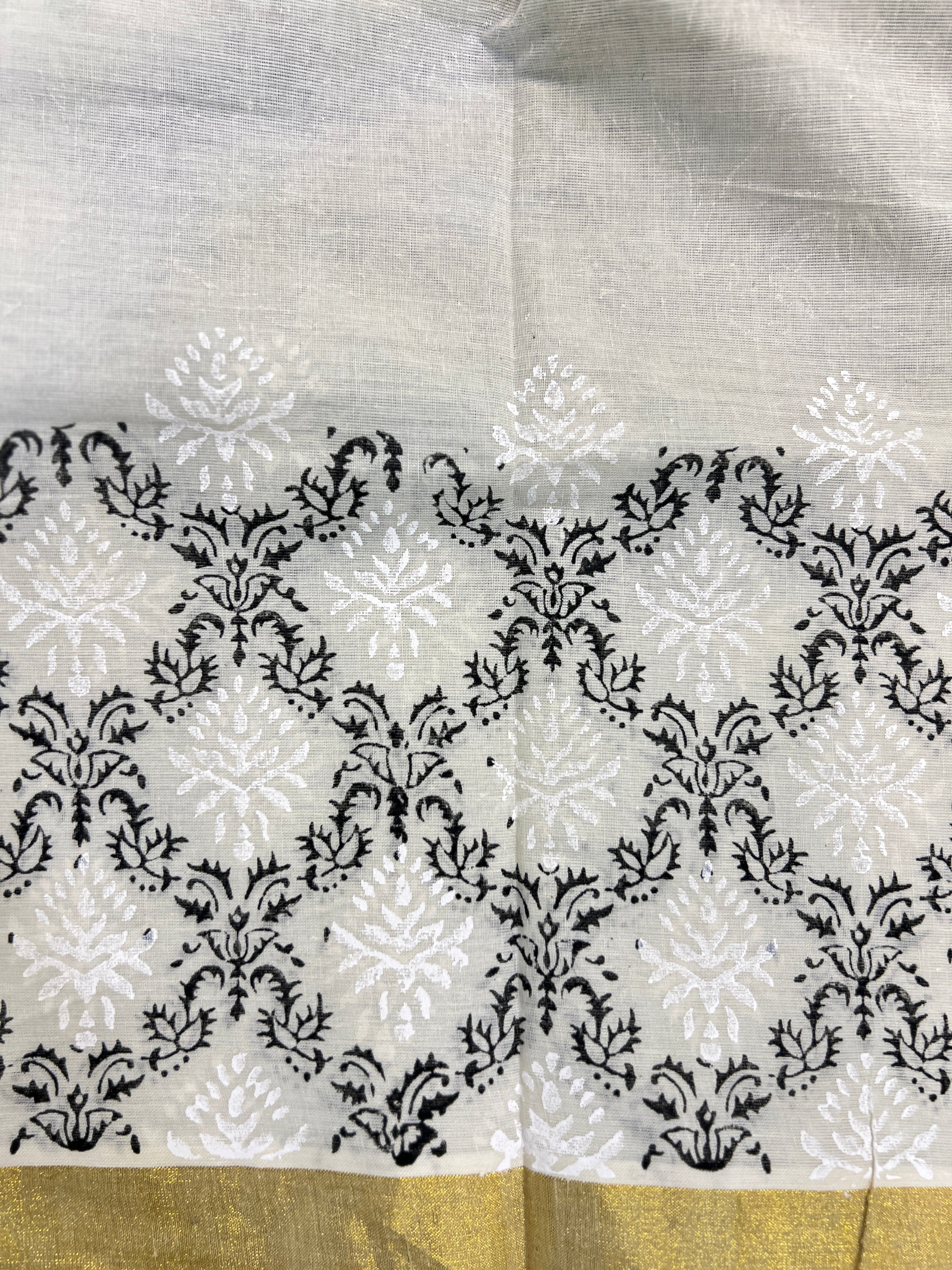 Block Printed Kerala Cotton Saree | JSC738