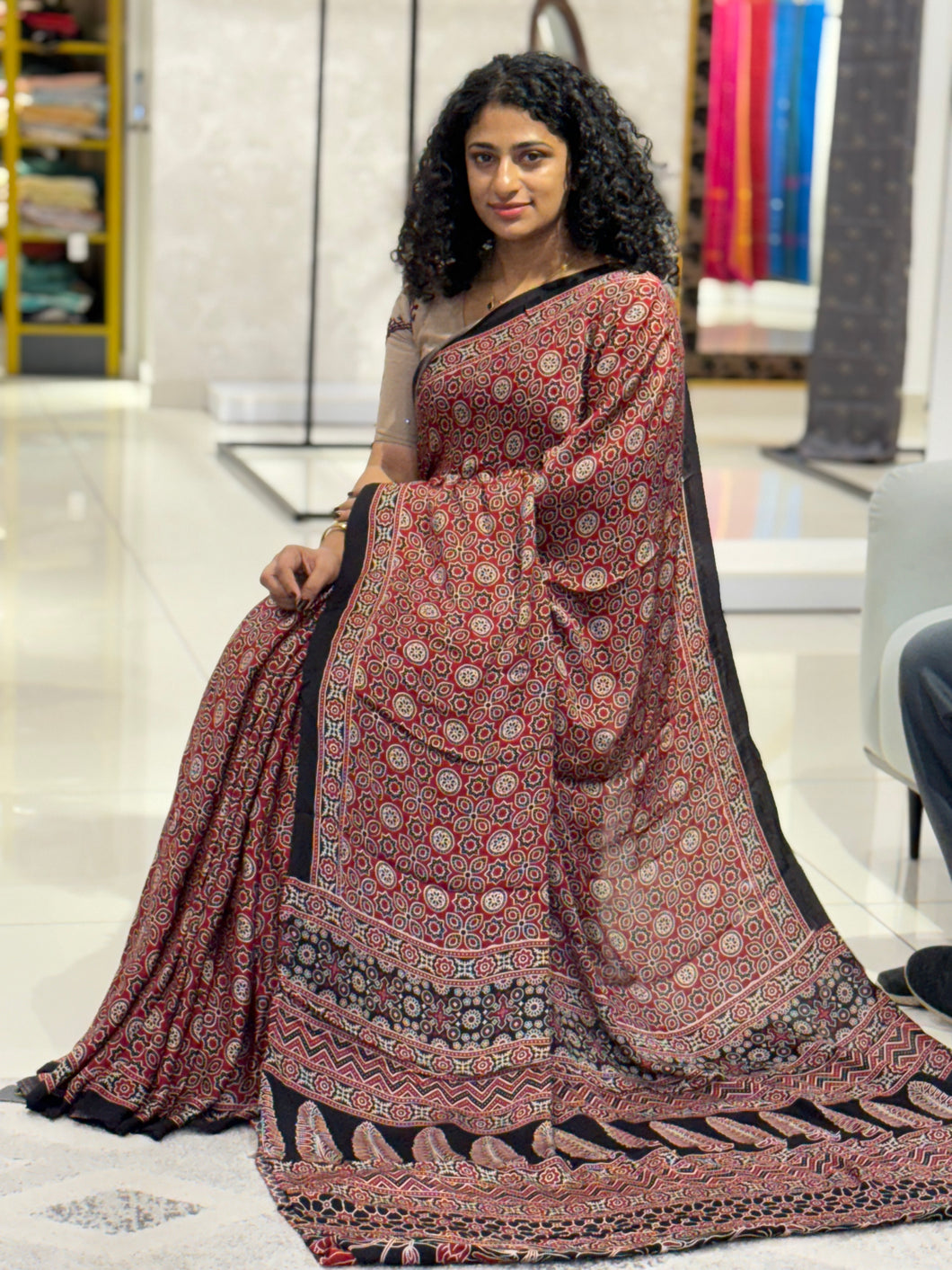 Ajrak Patterned Modal Silk Saree | SAC145