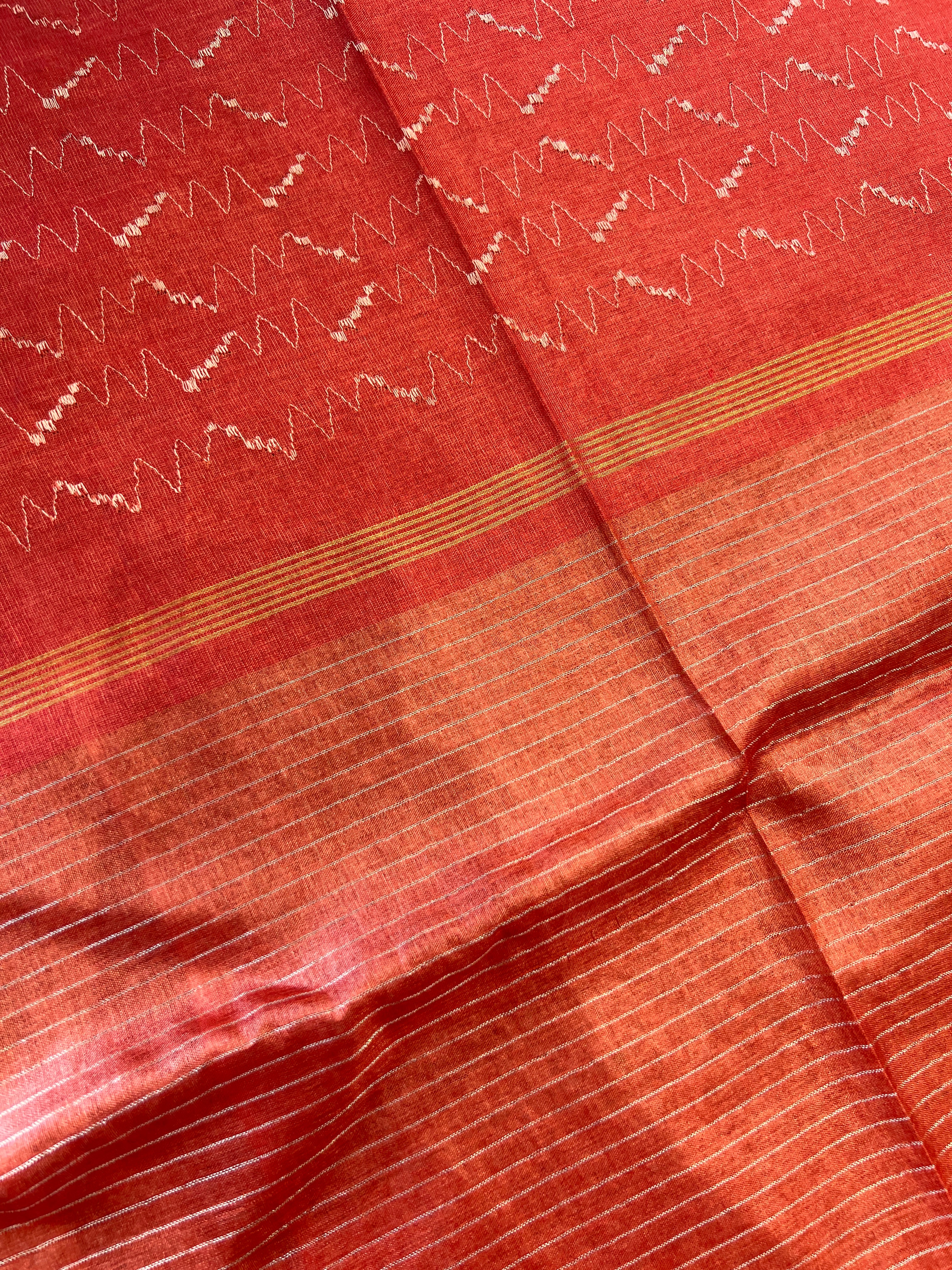 Zari Weaved Stripe Pattern Tussar Saree | ACT1190