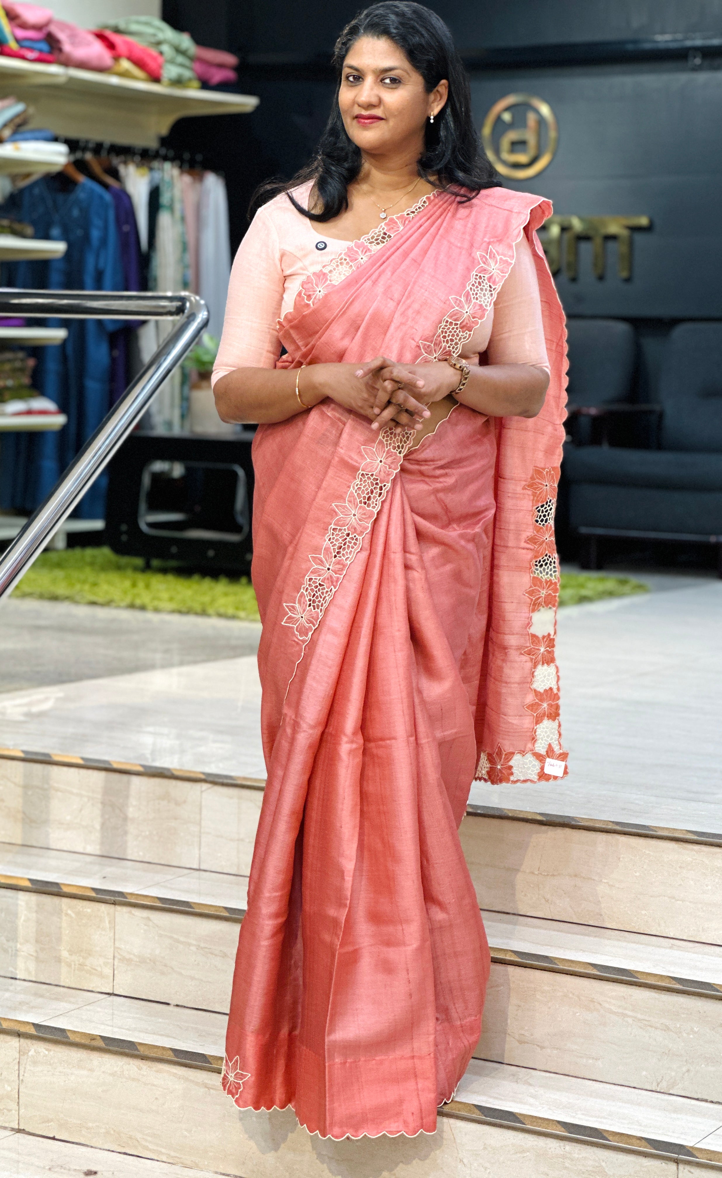 Floral Twine Cut Work Placement Embroidered Desi Tussar Saree | TC493
