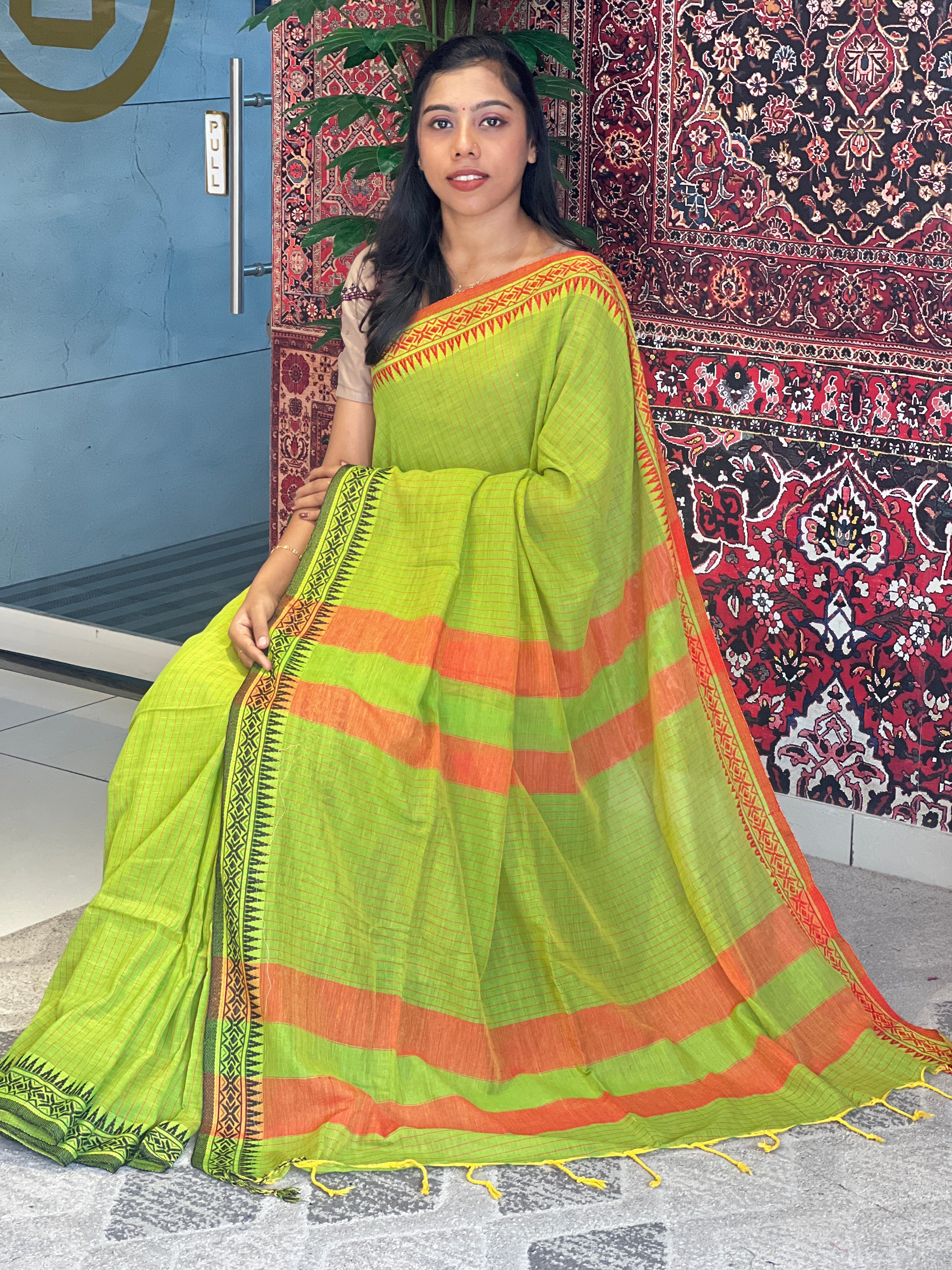 Stripe Weaving Patterned Soft Cotton Saree | AB235