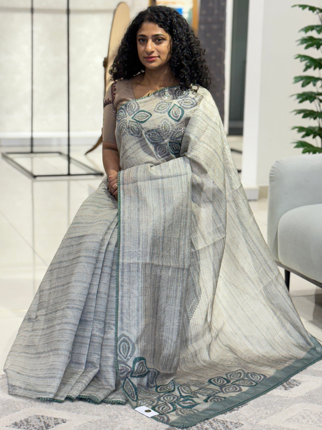 Self Stripe Weaved Semi Organza Saree | BLD520