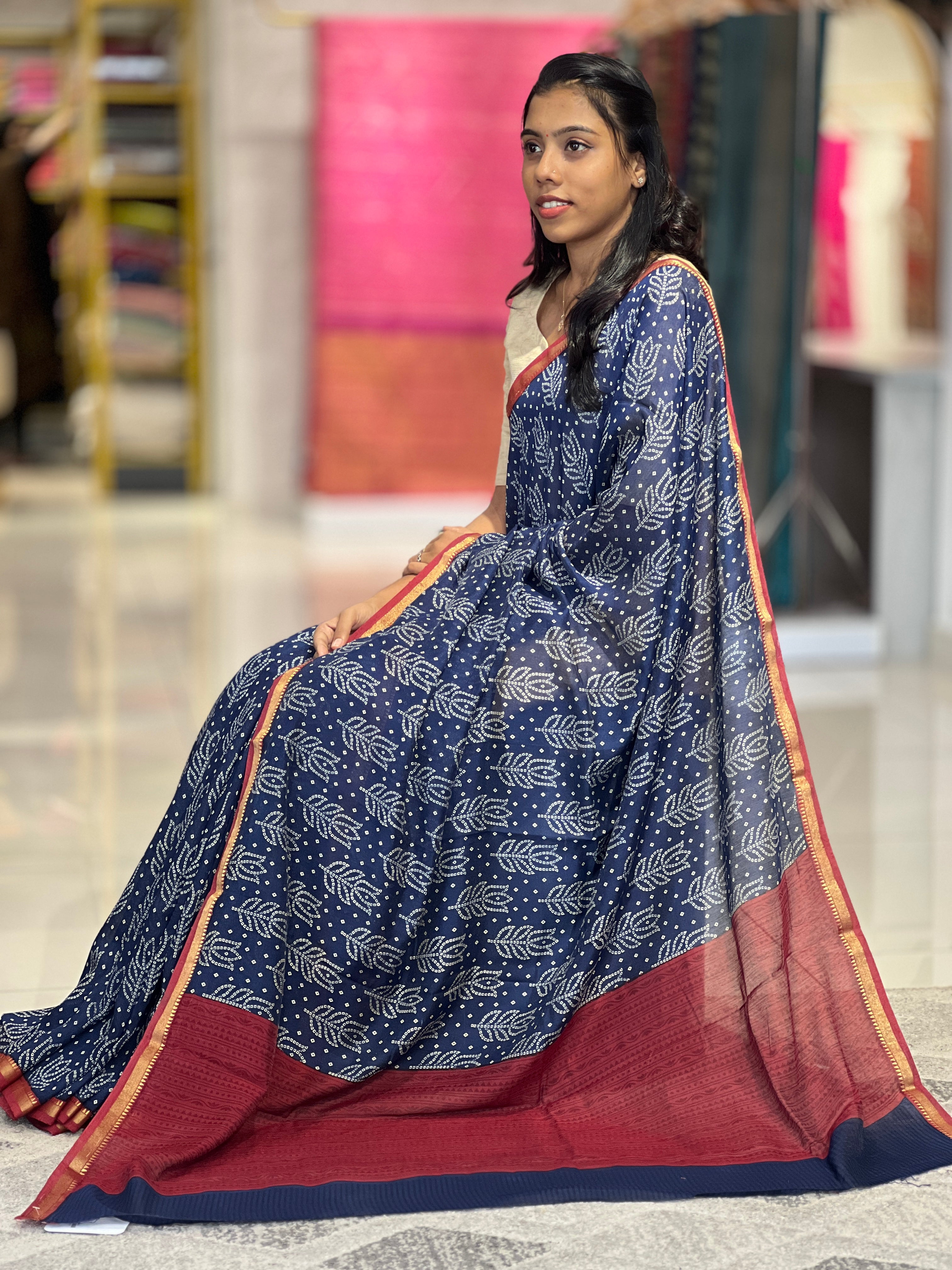 Bandhani Printed Semi Modal Saree | GMS304