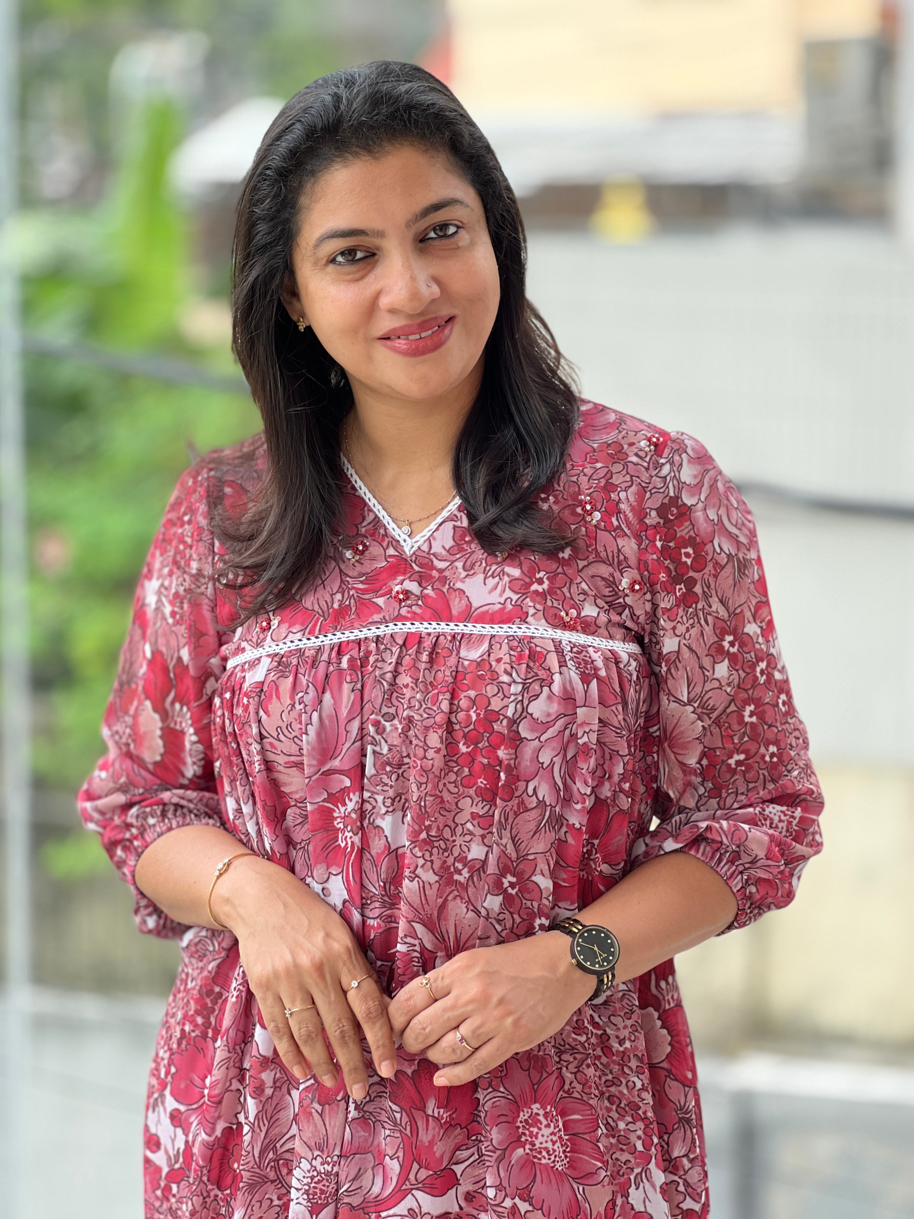 Floral Print With Hand Embroidery Detailed Organza Crepe Kurta | DN791