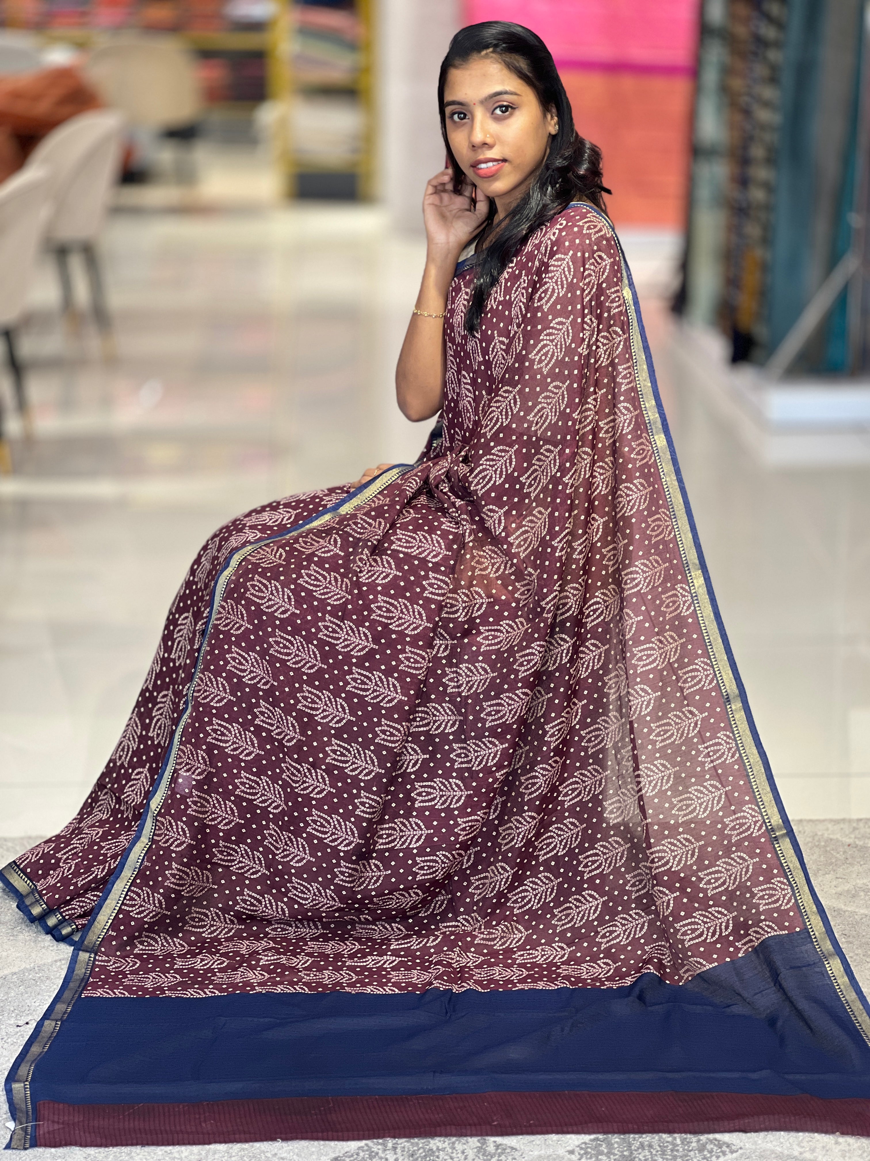 Bandhani Printed Semi Modal Saree | GMS300