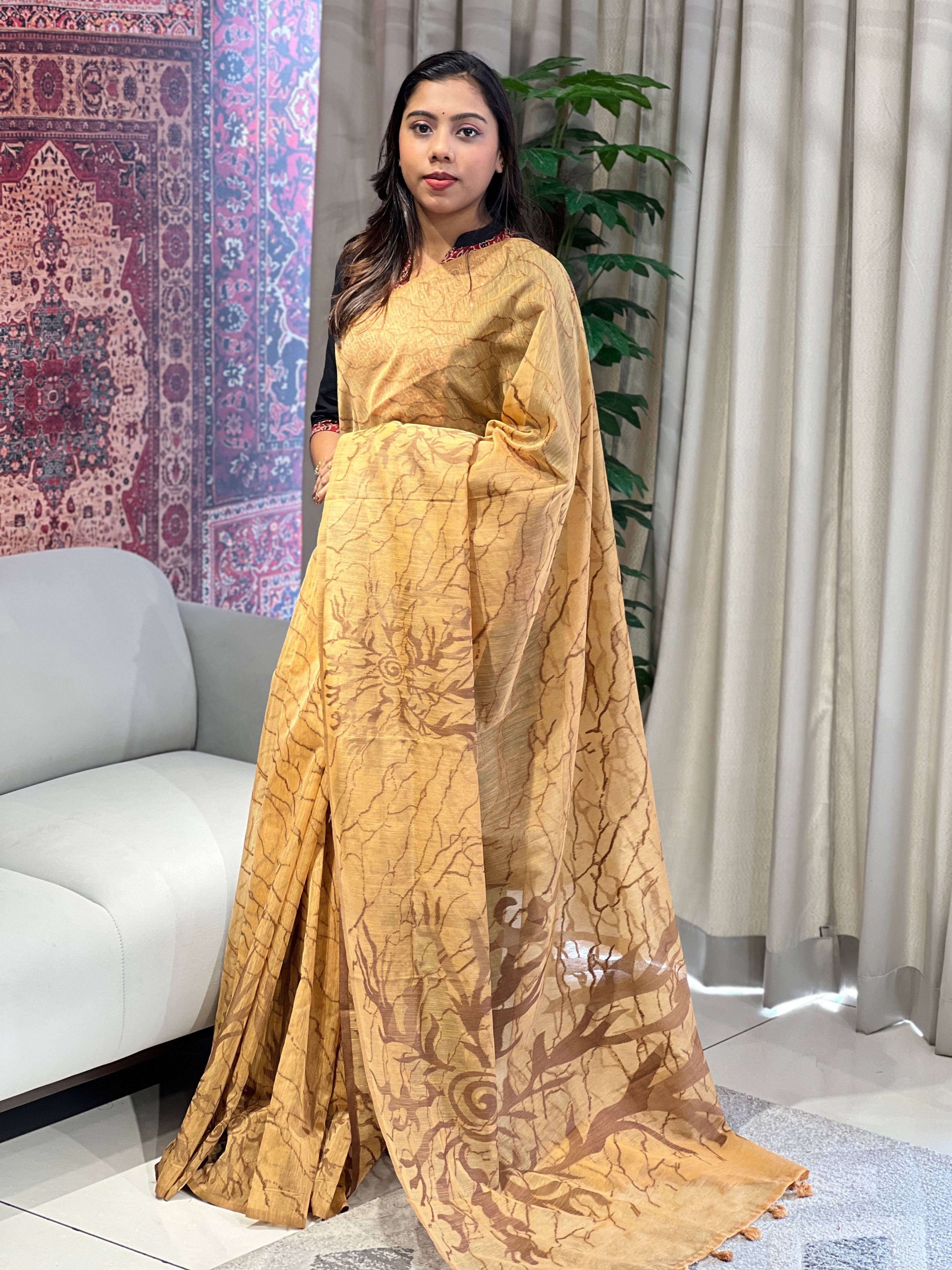 Thread Woven Jute Finish Saree | YNG996