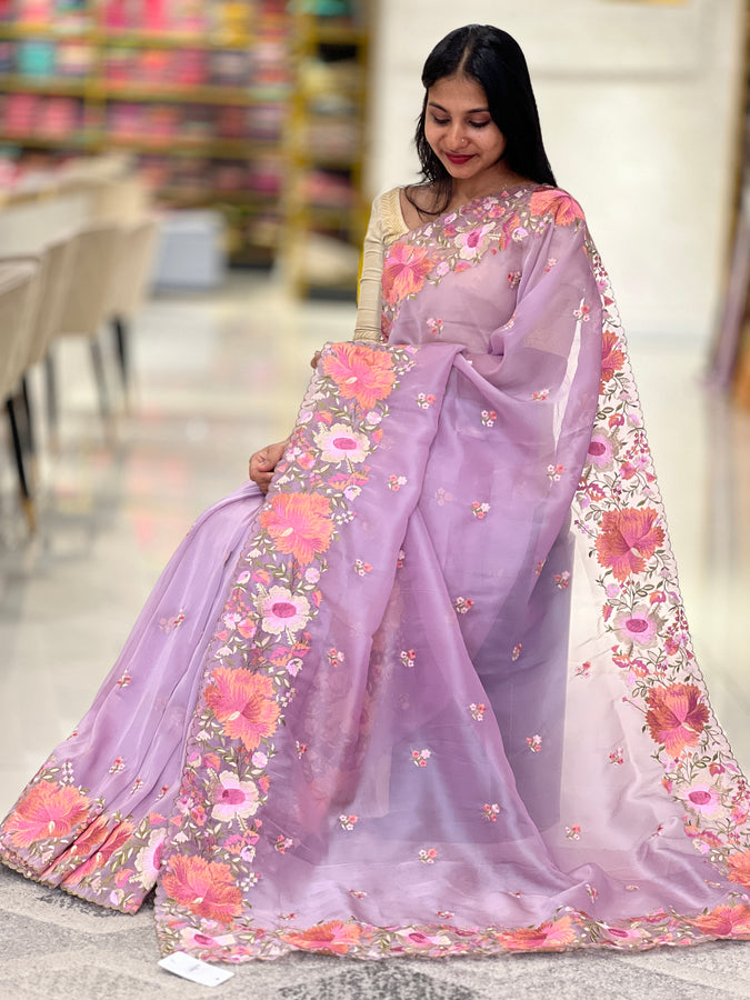 Floral Embroidered Organza Saree | RP605