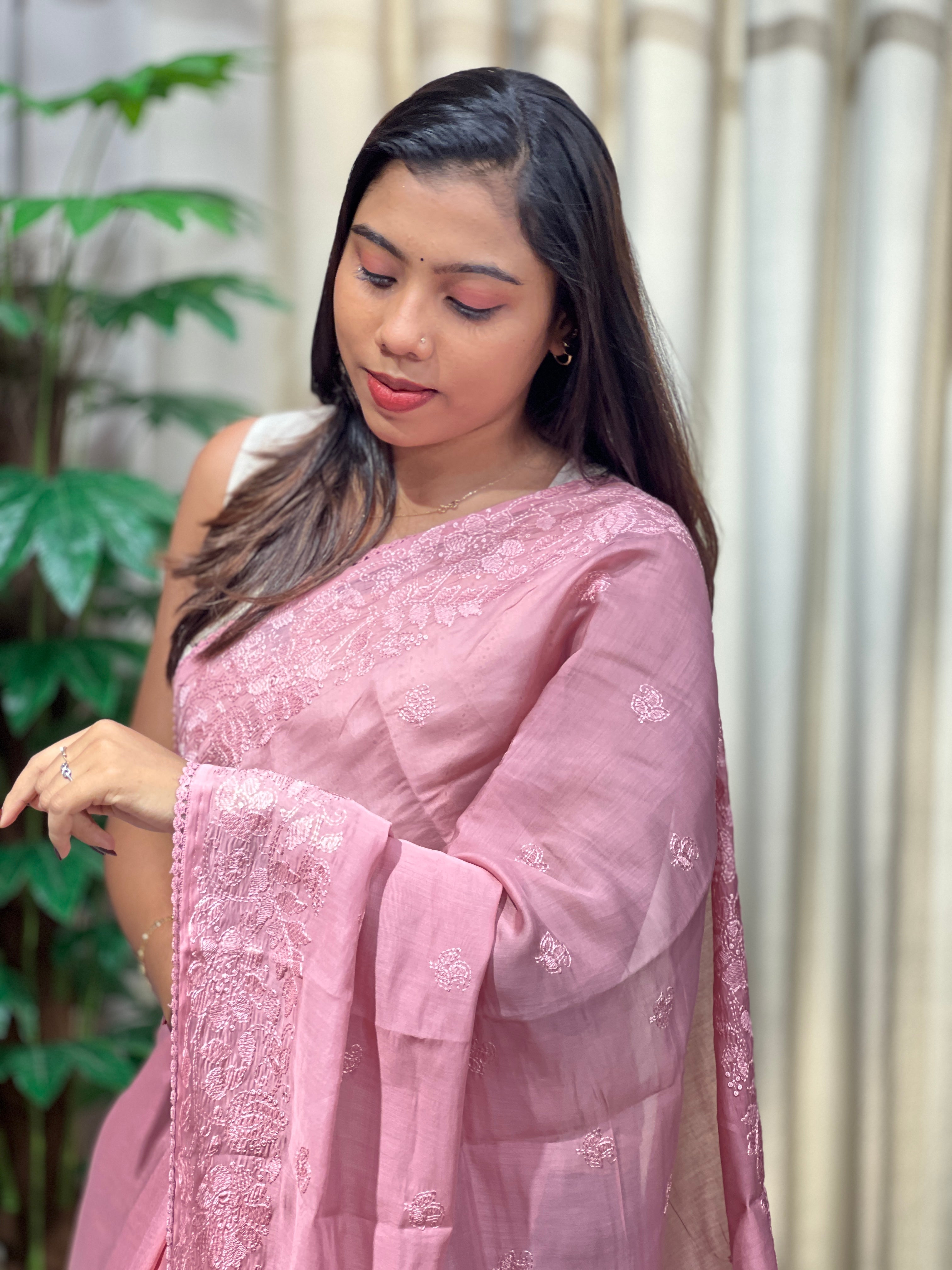 Lucknowi Inspired Embroidered Viscose Organza Saree | BLD2145