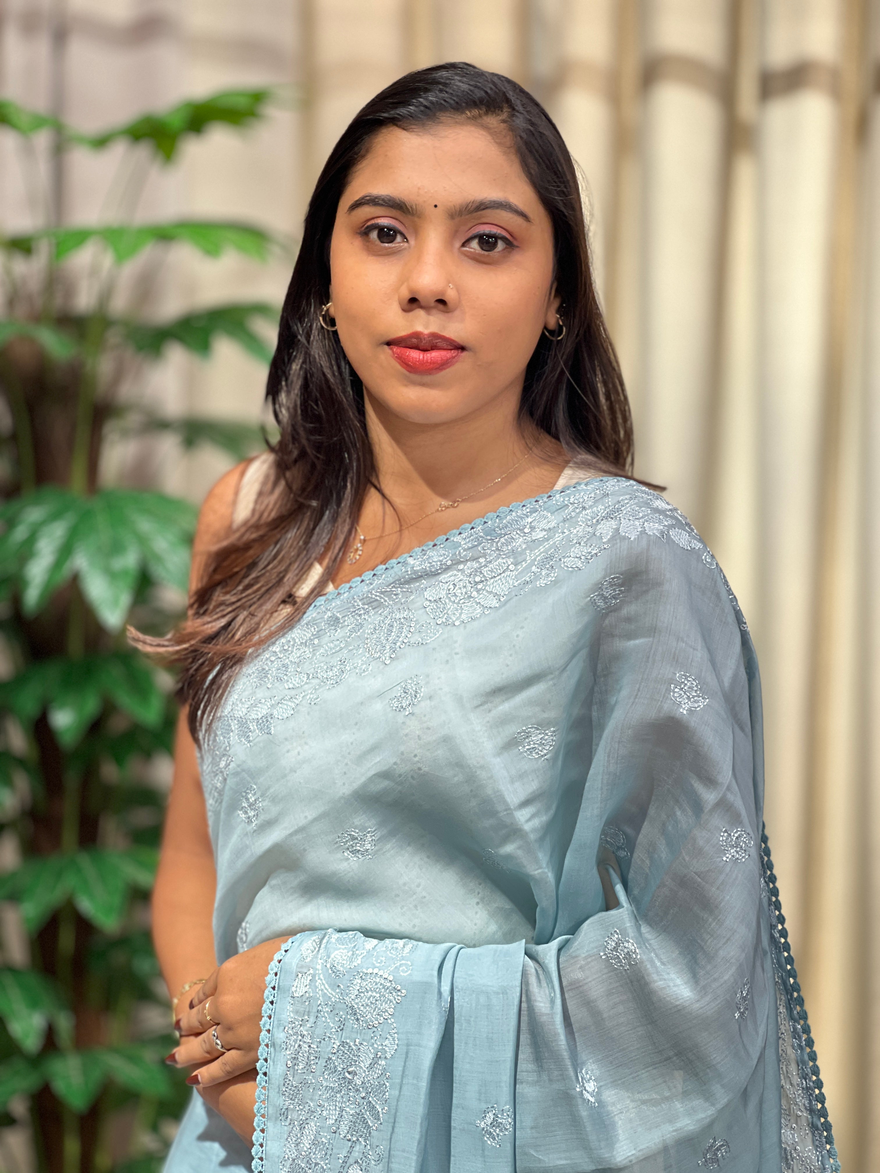 Lucknowi Inspired Embroidered Viscose Organza Saree | BLD2143