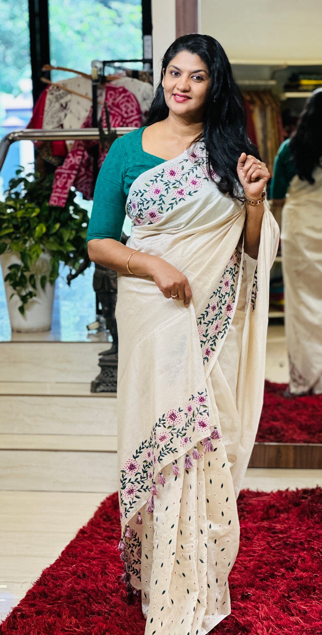 Floral Embroidery Detailed Tissue Chanderi Saree | DN829