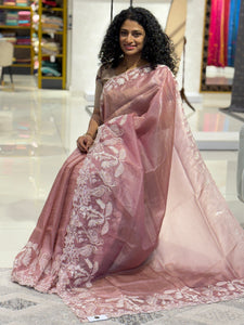 Embroidery Border Glass Organza Saree | BLD518