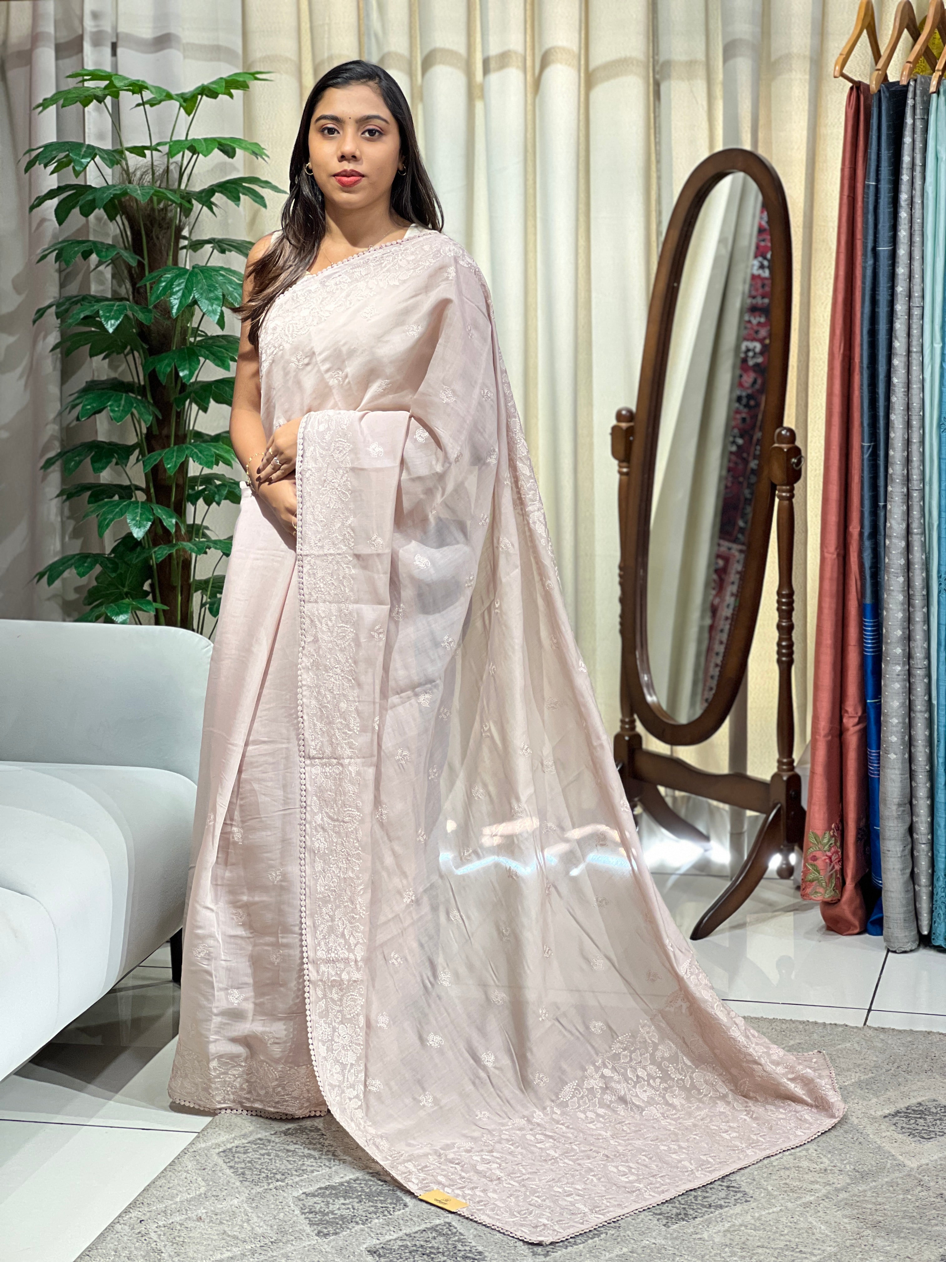 Lucknowi Inspired Embroidered Viscose Organza Saree | BLD2144