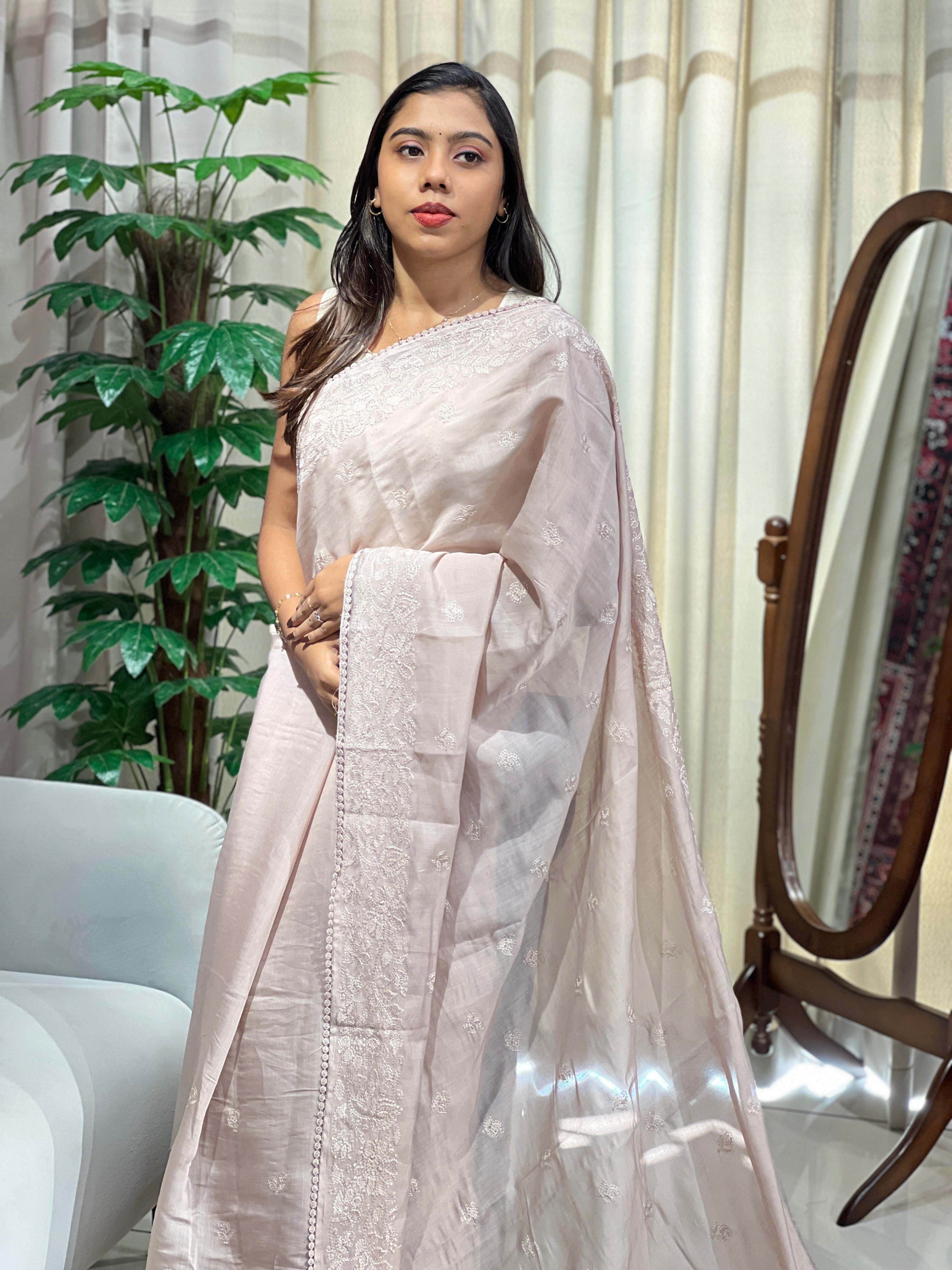 Lucknowi Inspired Embroidered Viscose Organza Saree | BLD2144