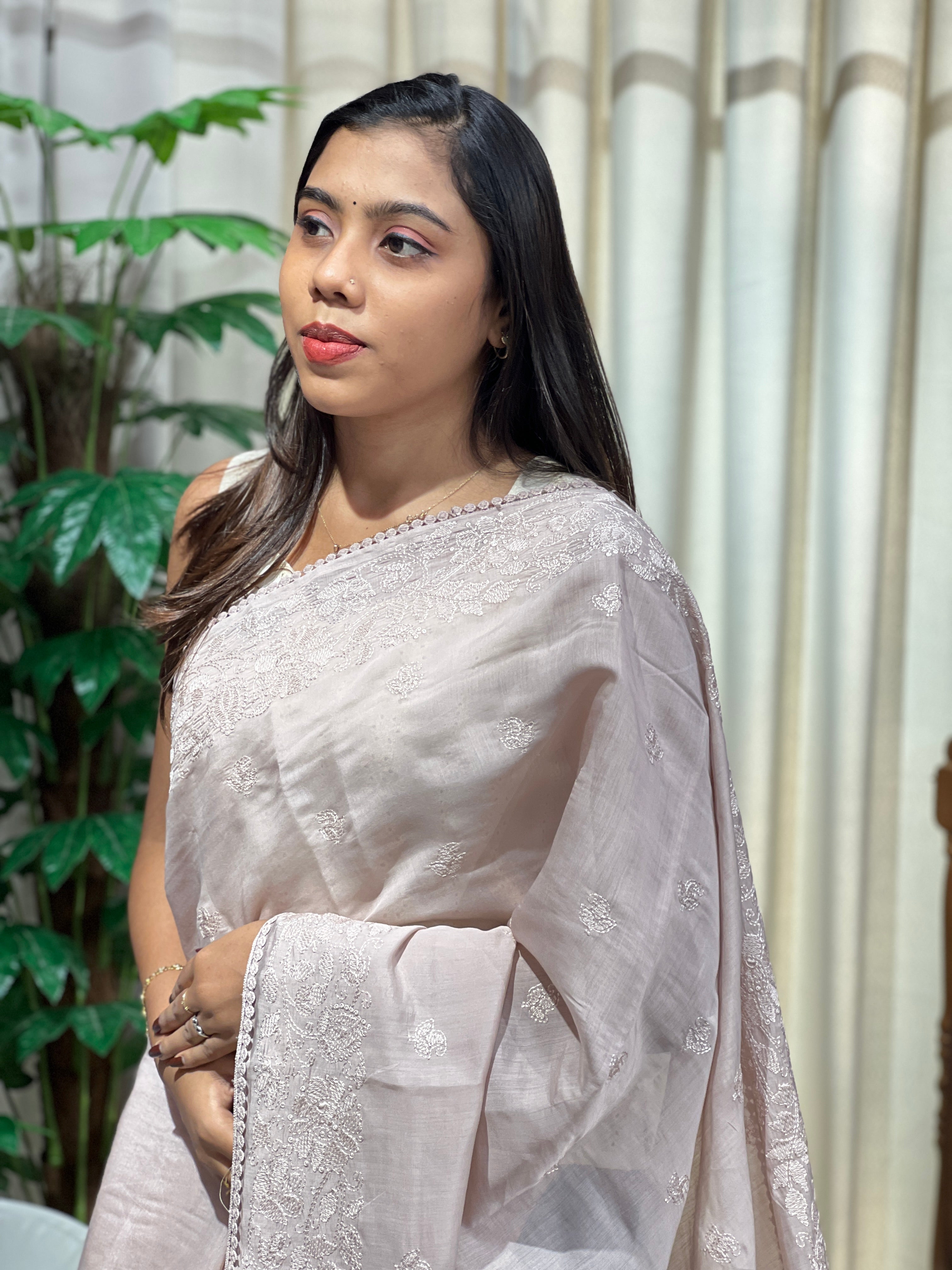 Lucknowi Inspired Embroidered Viscose Organza Saree | BLD2144