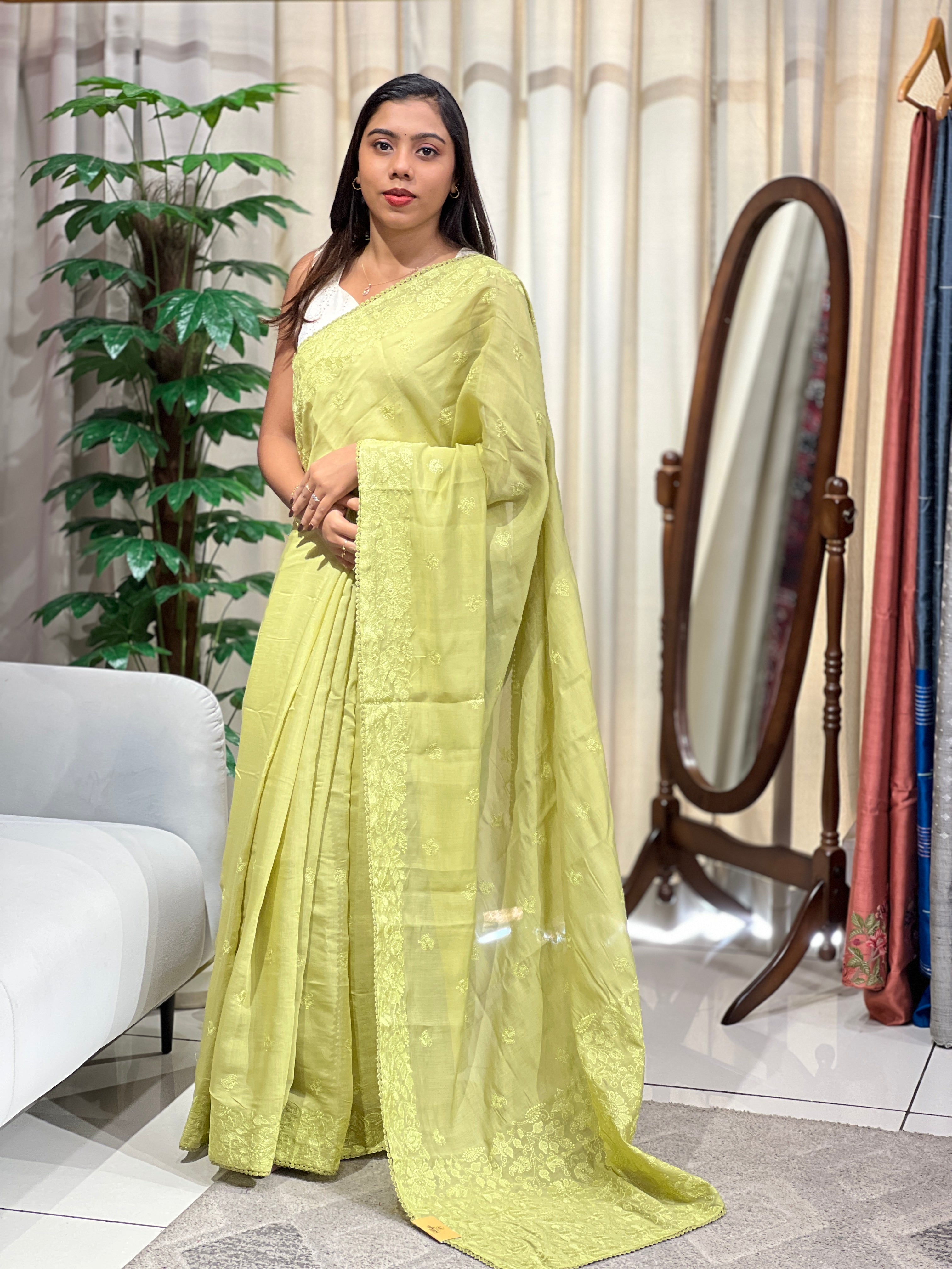 Lucknowi Inspired Embroidered Viscose Organza Saree | BLD2146