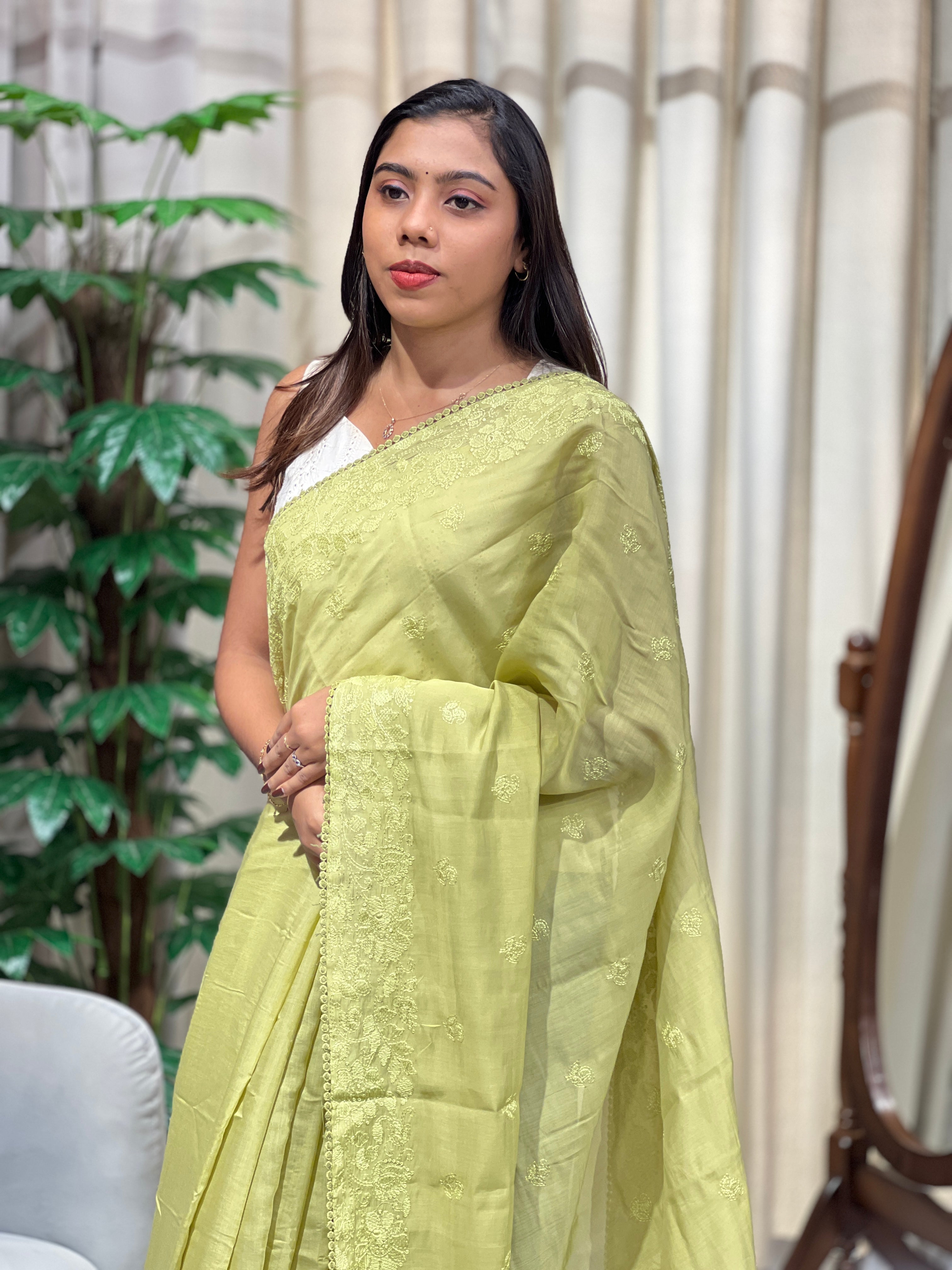 Lucknowi Inspired Embroidered Viscose Organza Saree | BLD2146