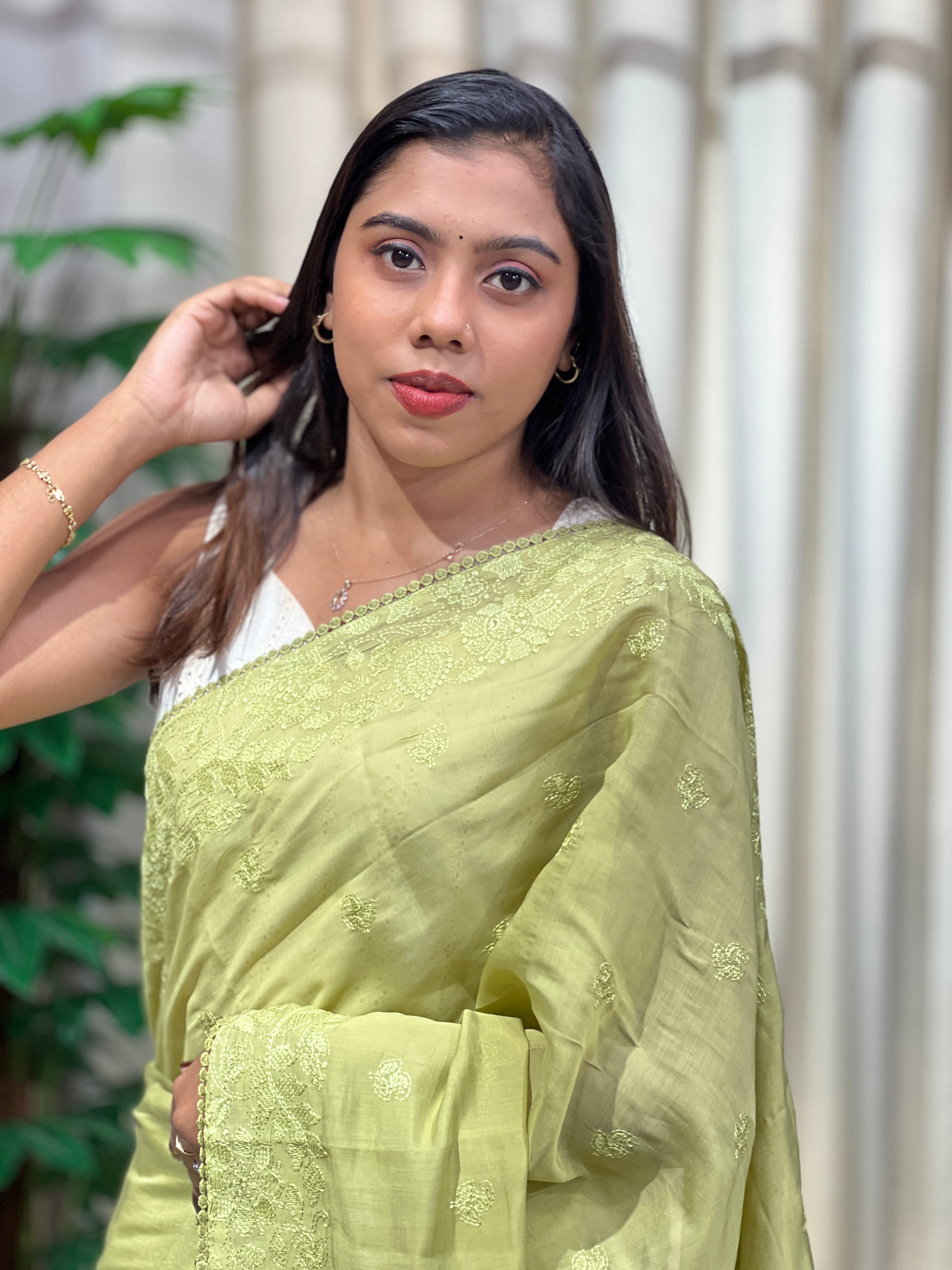 Lucknowi Inspired Embroidered Viscose Organza Saree | BLD2146