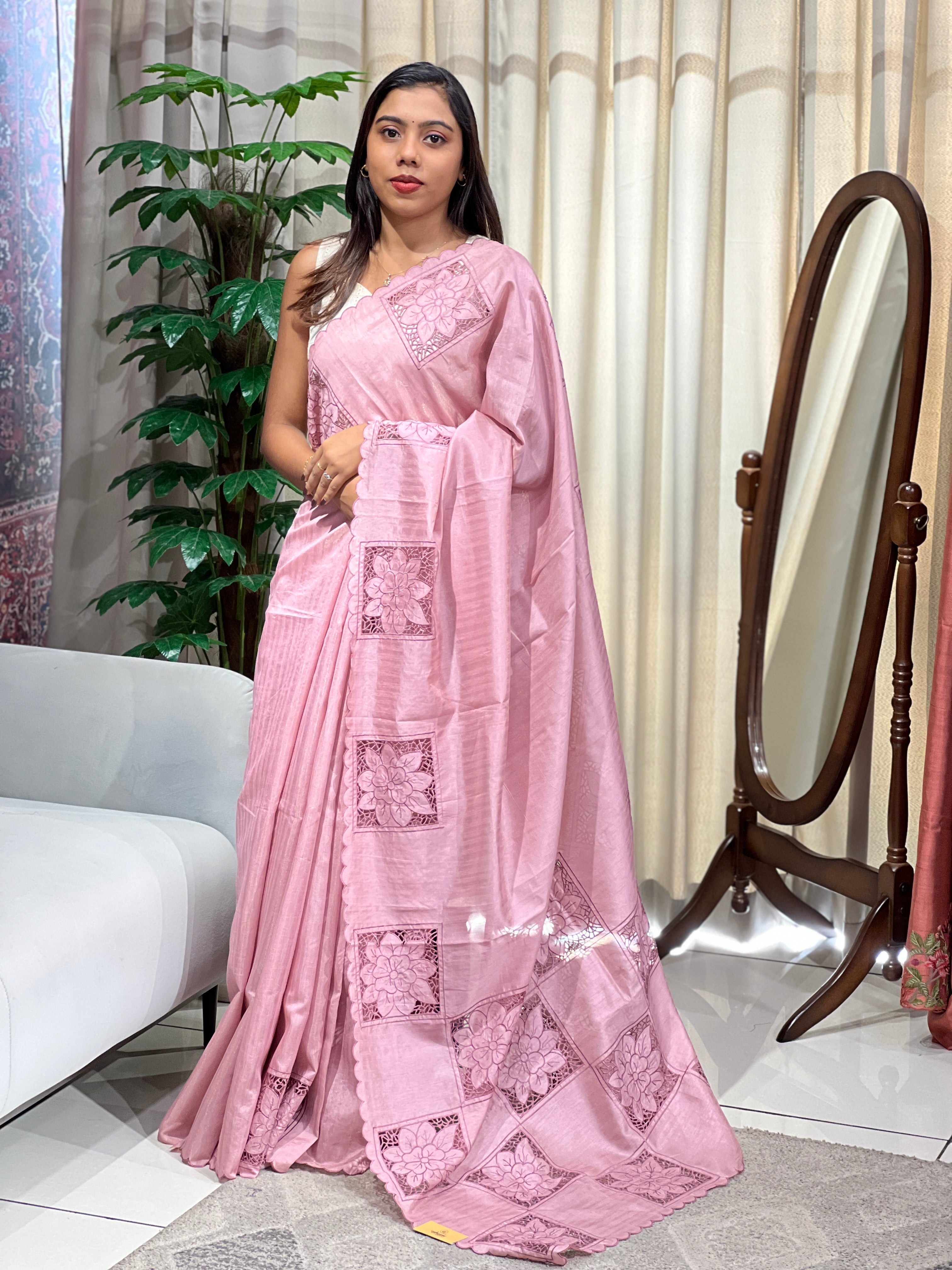 Floral Cutwork Detailed Semi Tussar Saree | BLD2158