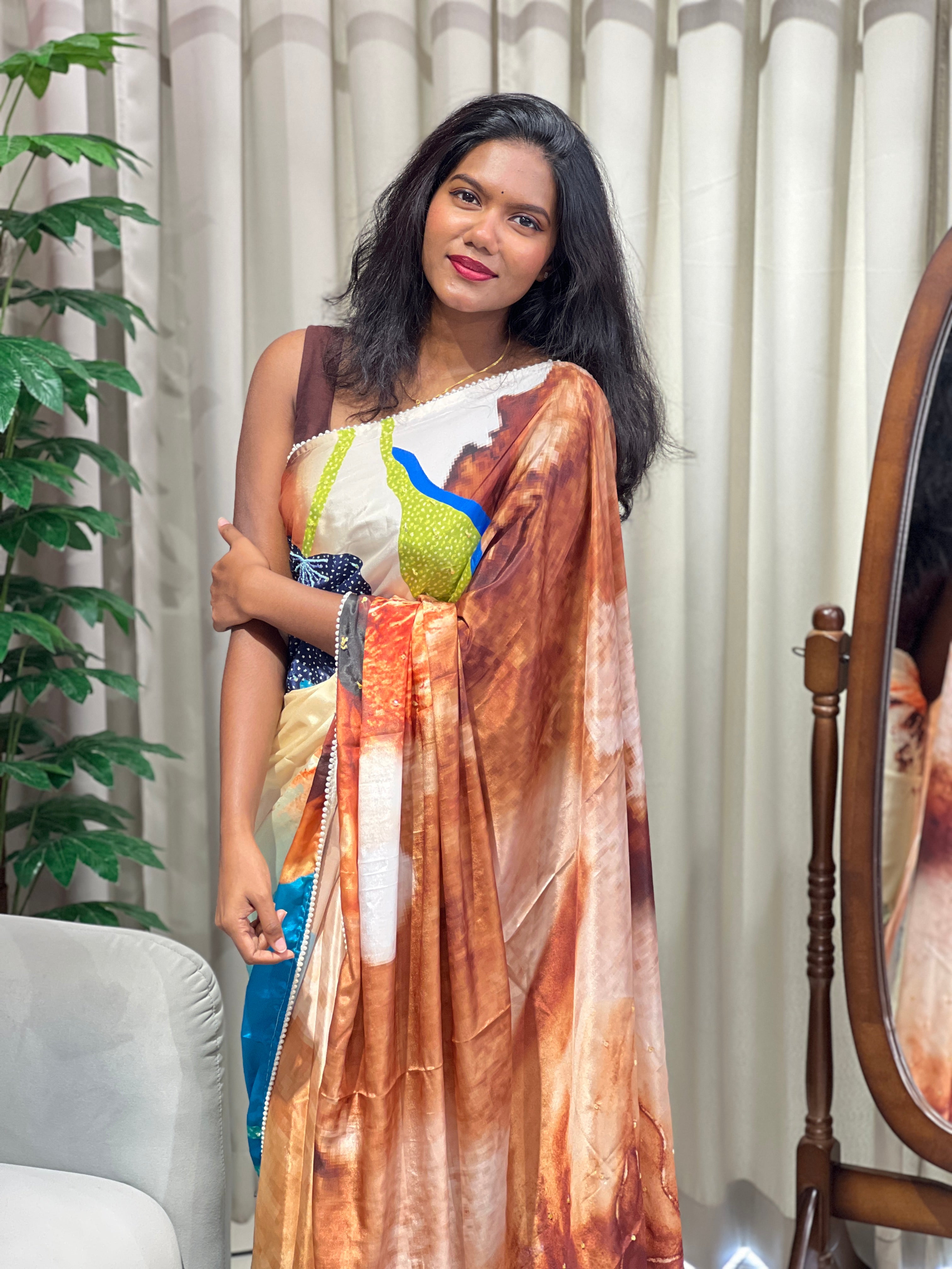 Digital Printed Crepe Silk Saree | HT451