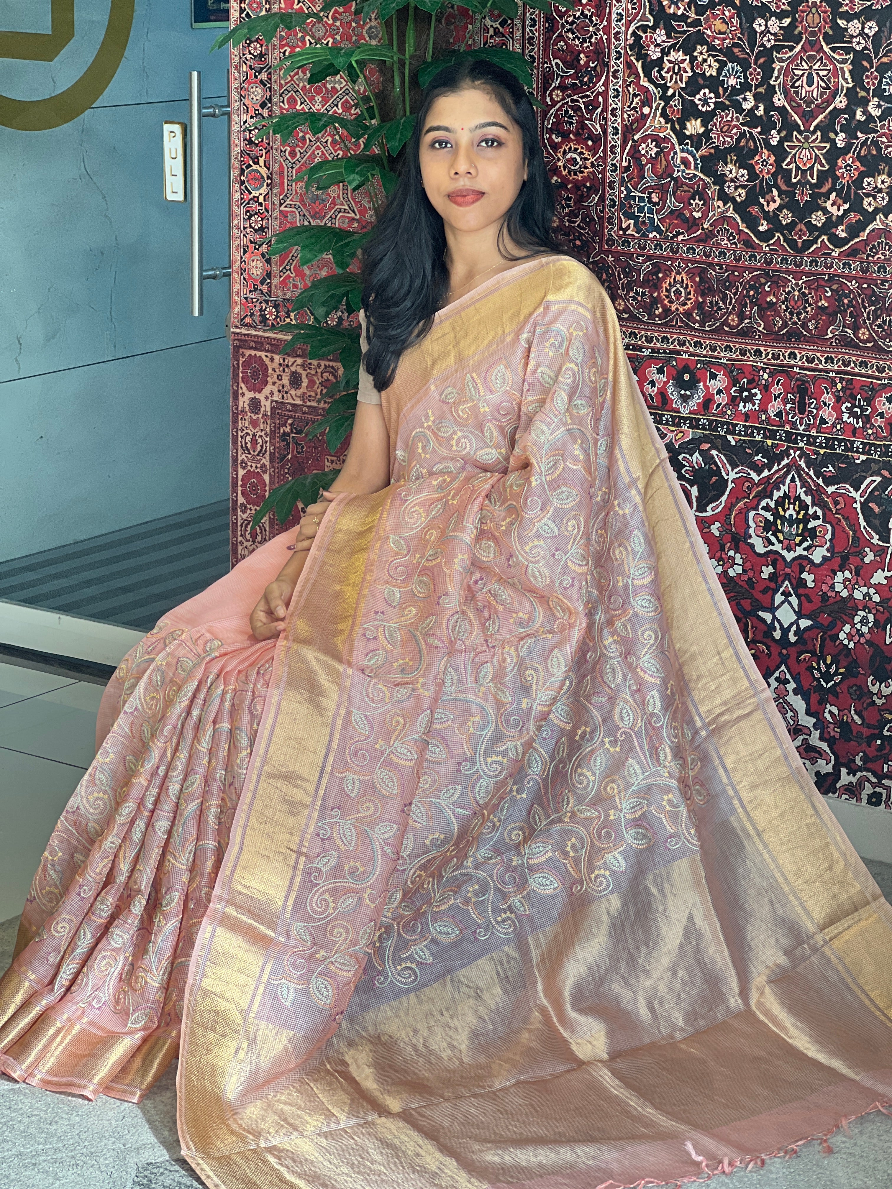 Check Weaving Patterned Pure Organza Saree | RGD716