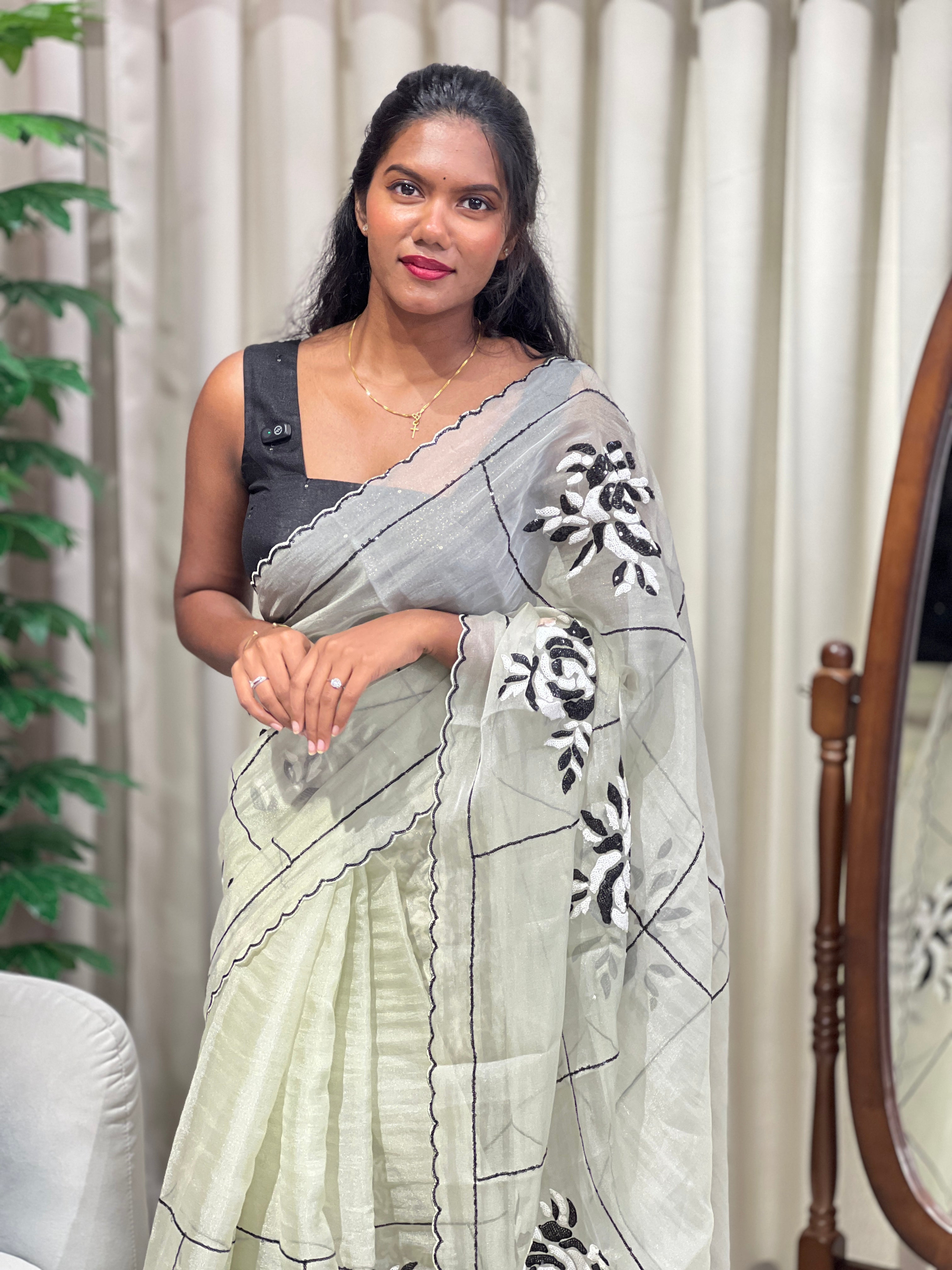 Sequins Embroidery Detailed Shimmer Organza Saree | BLD2156