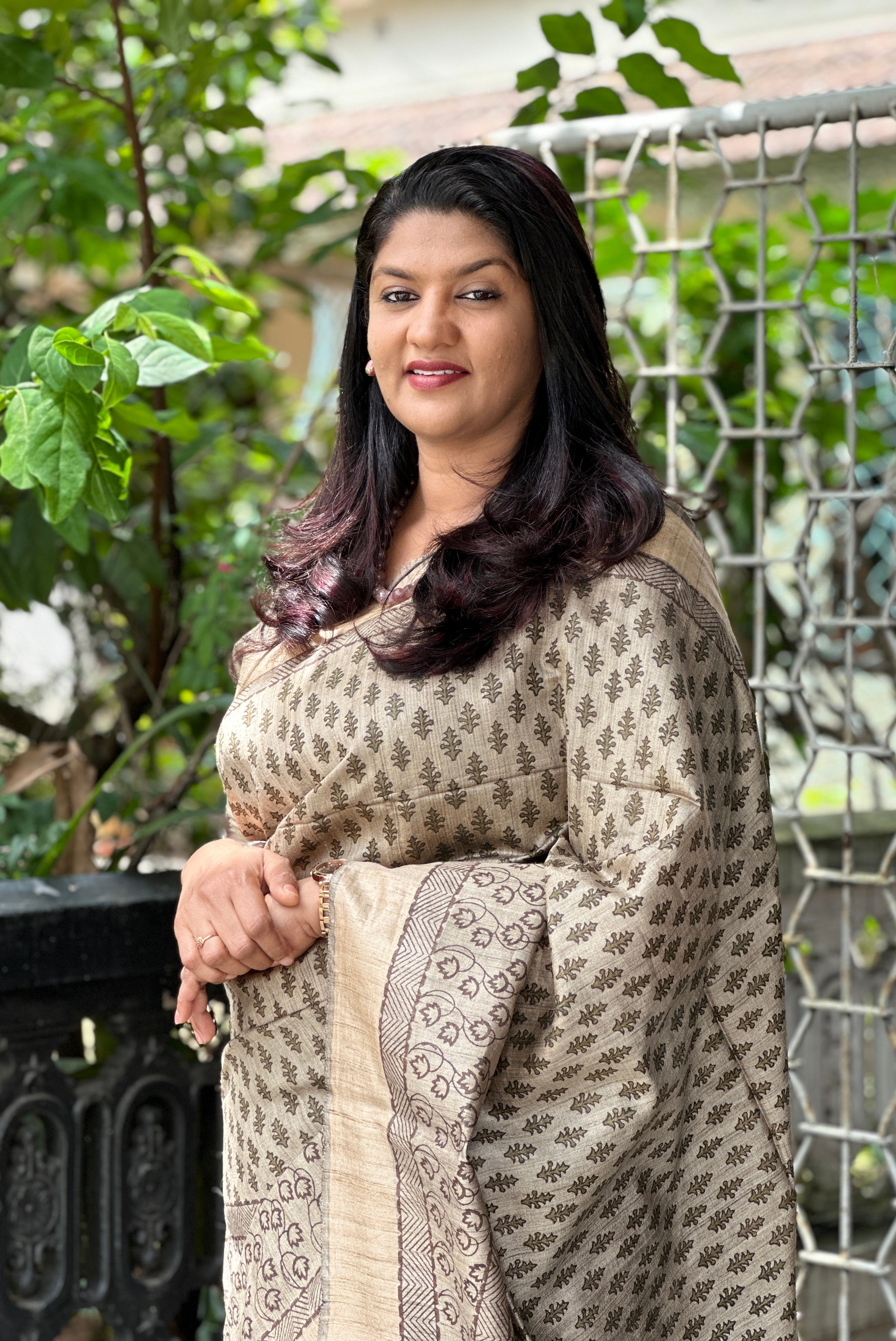 Block Printed Matka Tussar Saree | SUM102